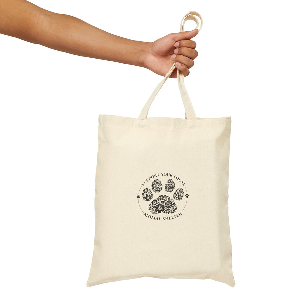 Canvas Tote Bag — "Support Your Local Animal Shelter" Animal Rescue Paw Print Tote