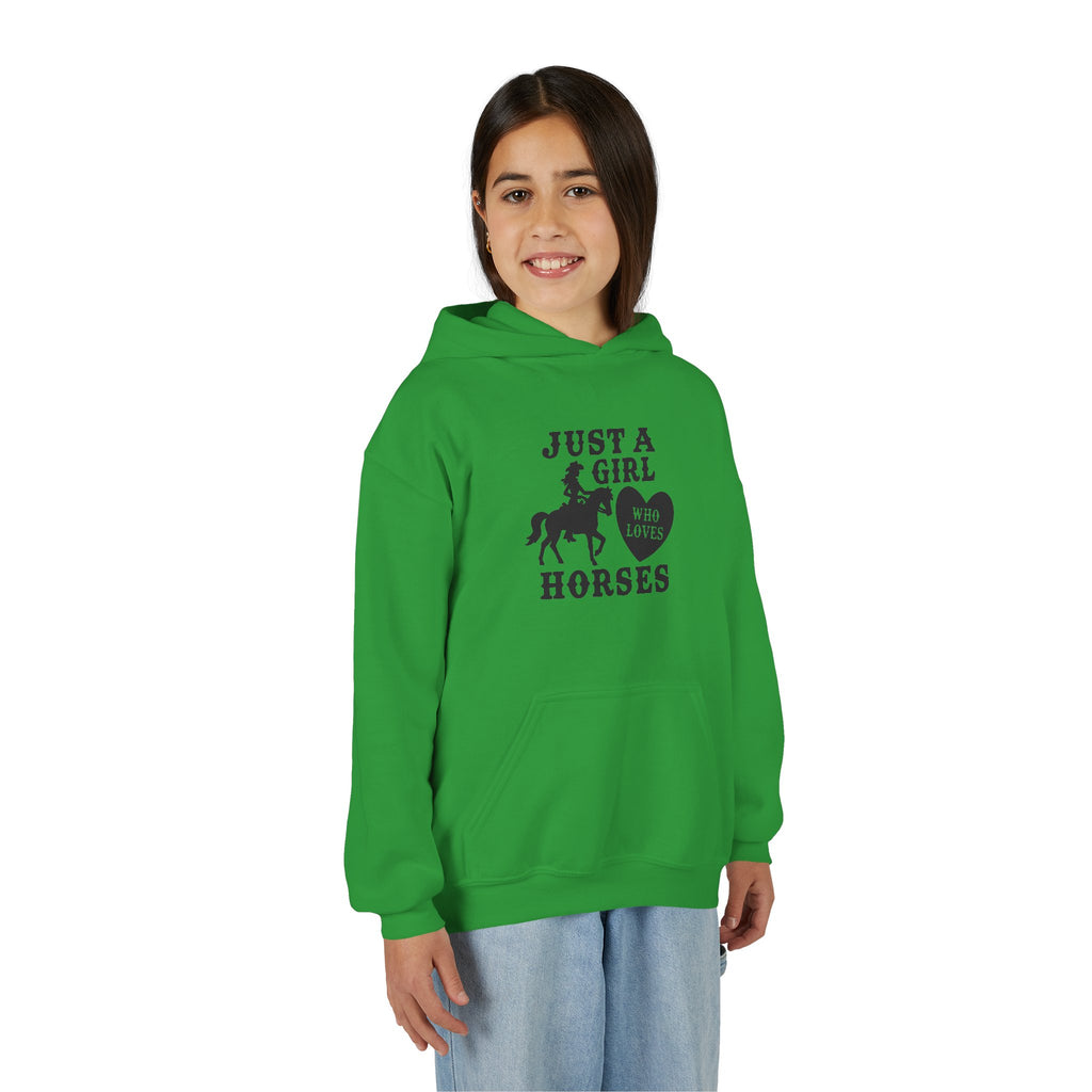 Girls' Horses Hoodie – "Just a Girl Who Loves Horses" Youth Sweatshirt