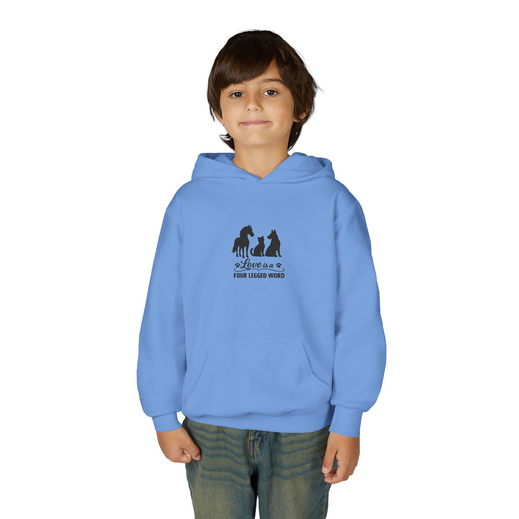 Kids Hoodie — "Love is a Four Legged Word" Animal Support