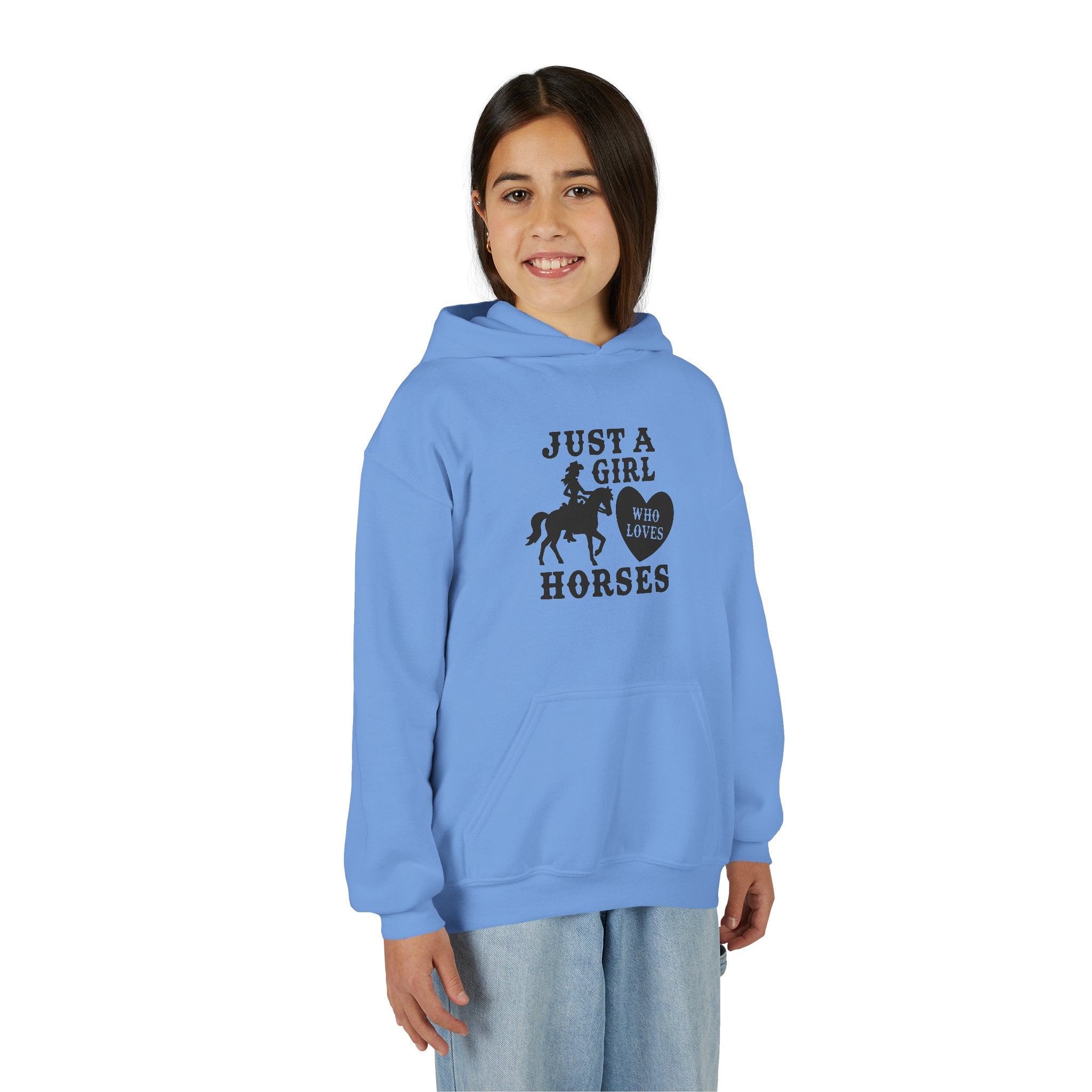 Girls' Horses Hoodie – "Just a Girl Who Loves Horses" Youth Sweatshirt
