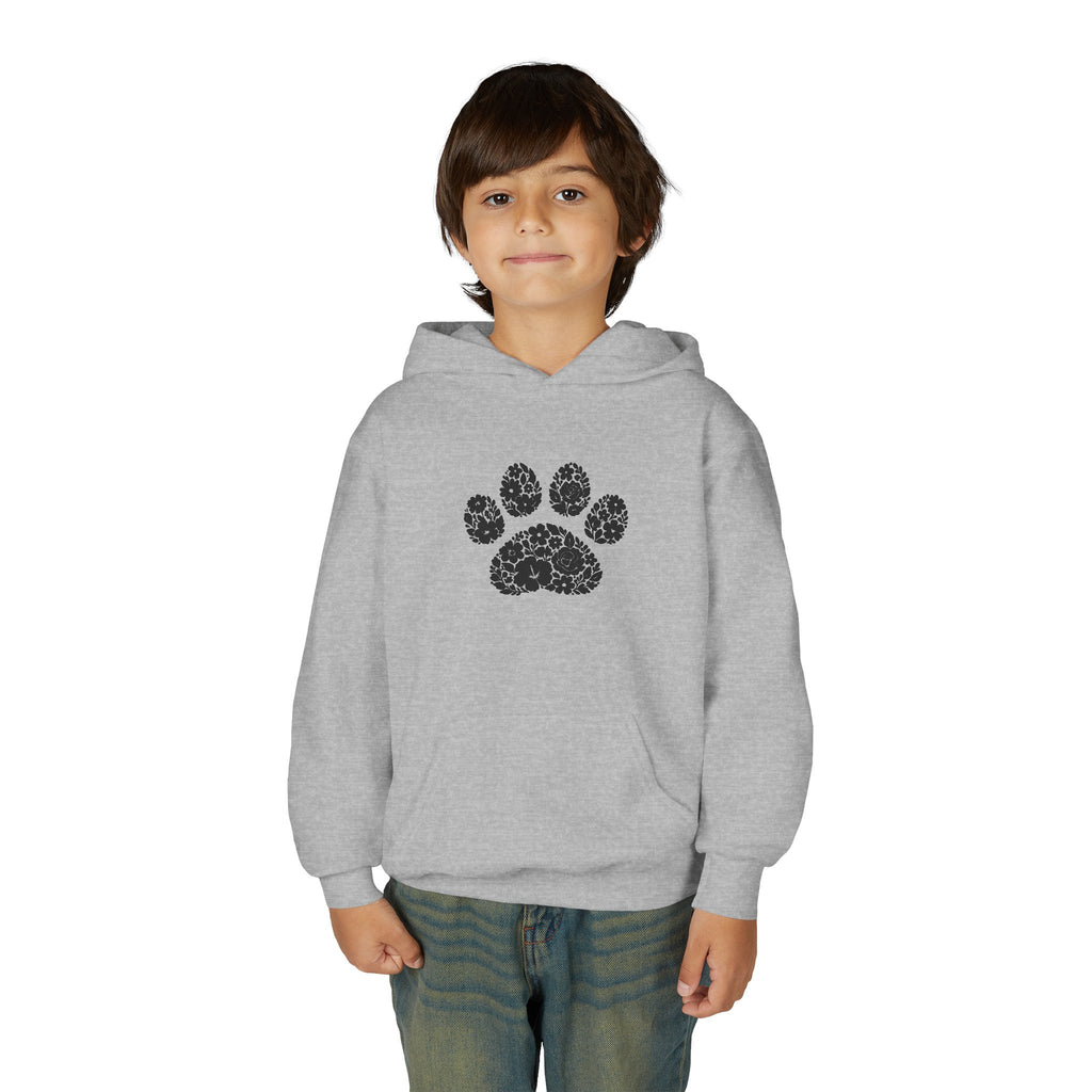 Youth Paw Print Hoodie — Floral Leopard Paw Graphic Sweatshirt for Kids