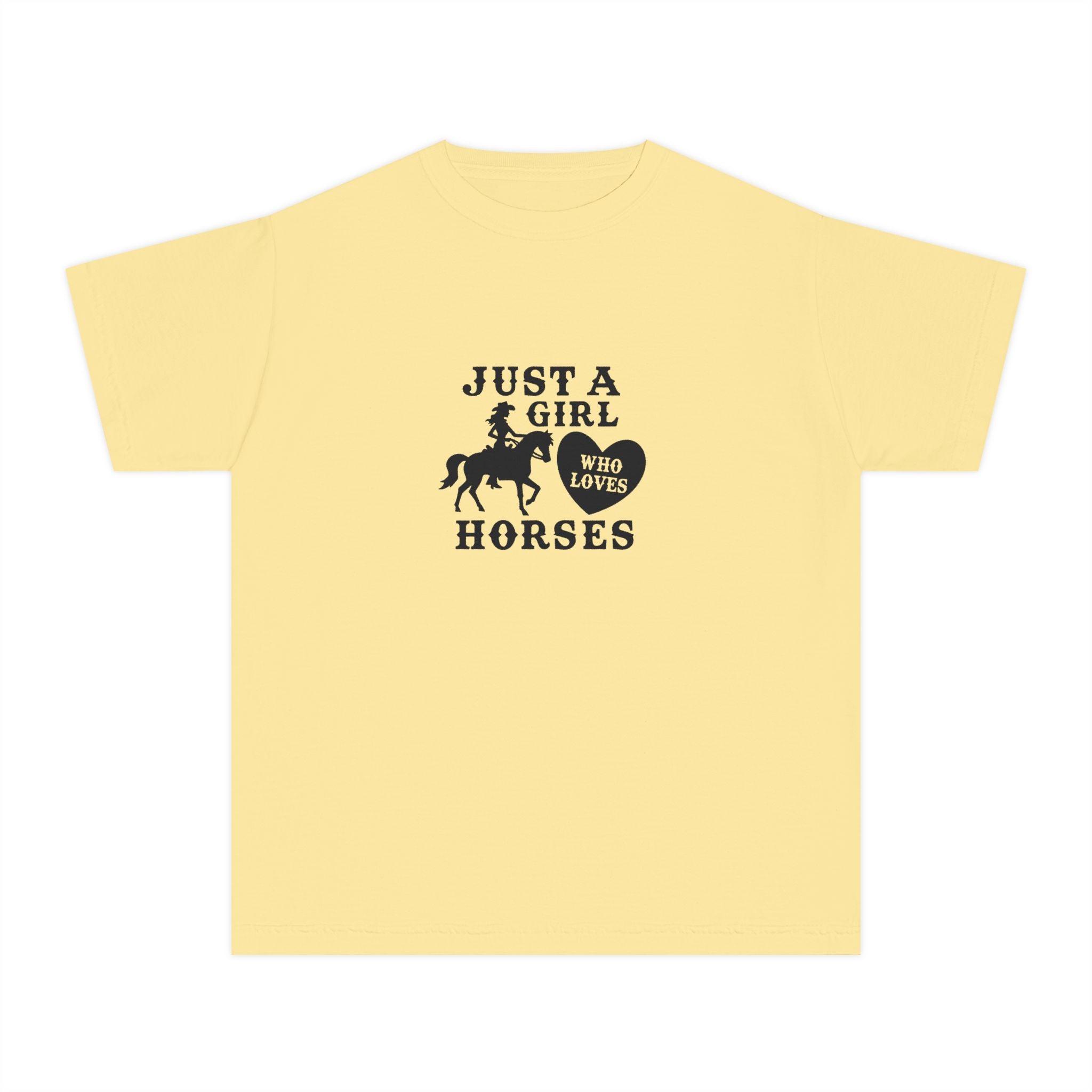 Youth Tee — "Just a Girl Who Loves Horses" Horse Graphic Shirt
