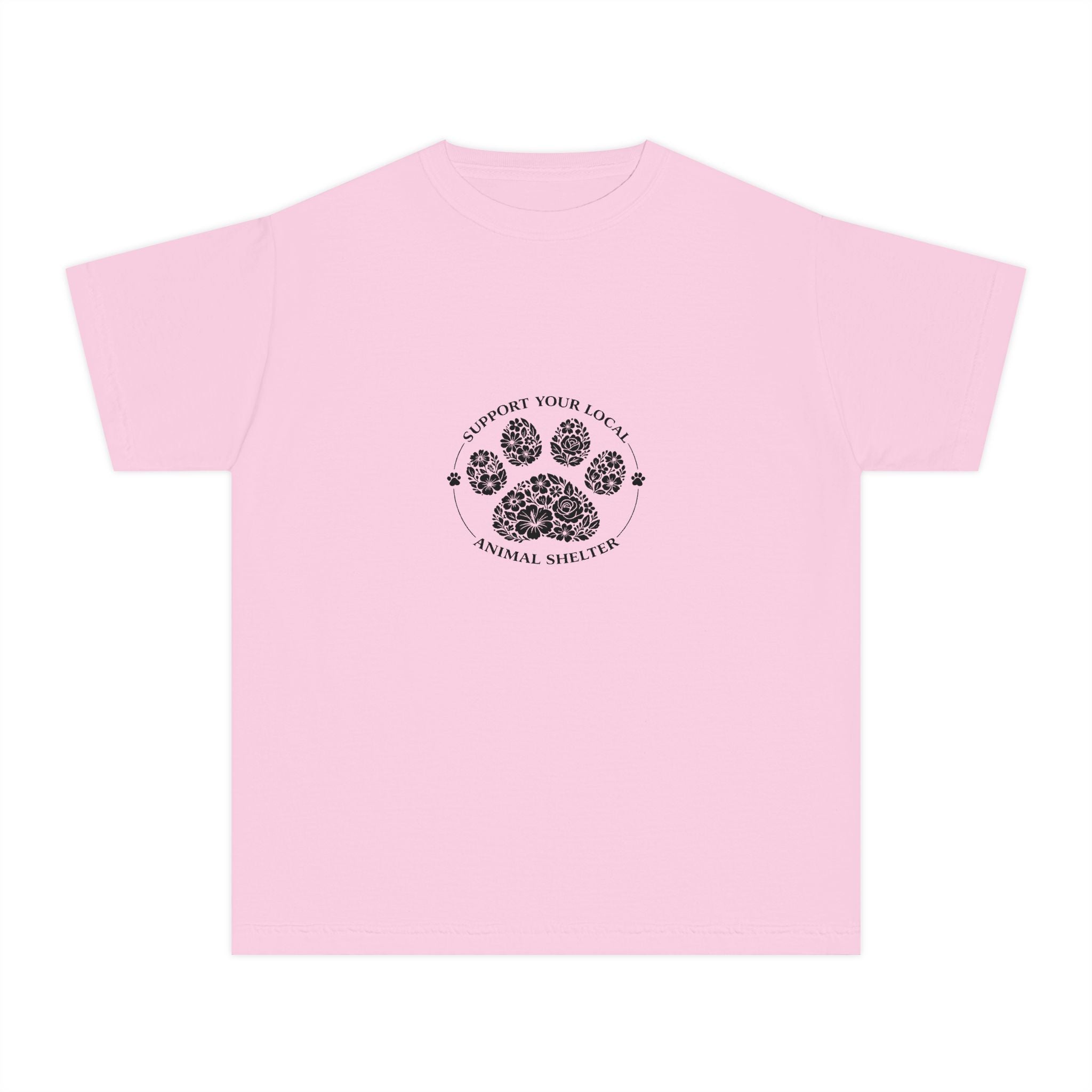 Youth Tee — 'Support Your Local Animal Shelter' Paw Print Rescue Shirt