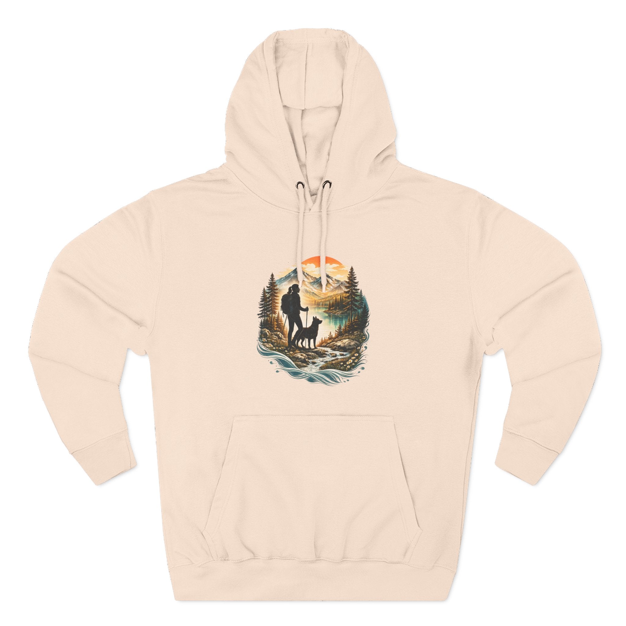Women's Hiking with Dog in Mountains at Sunset Hoodie