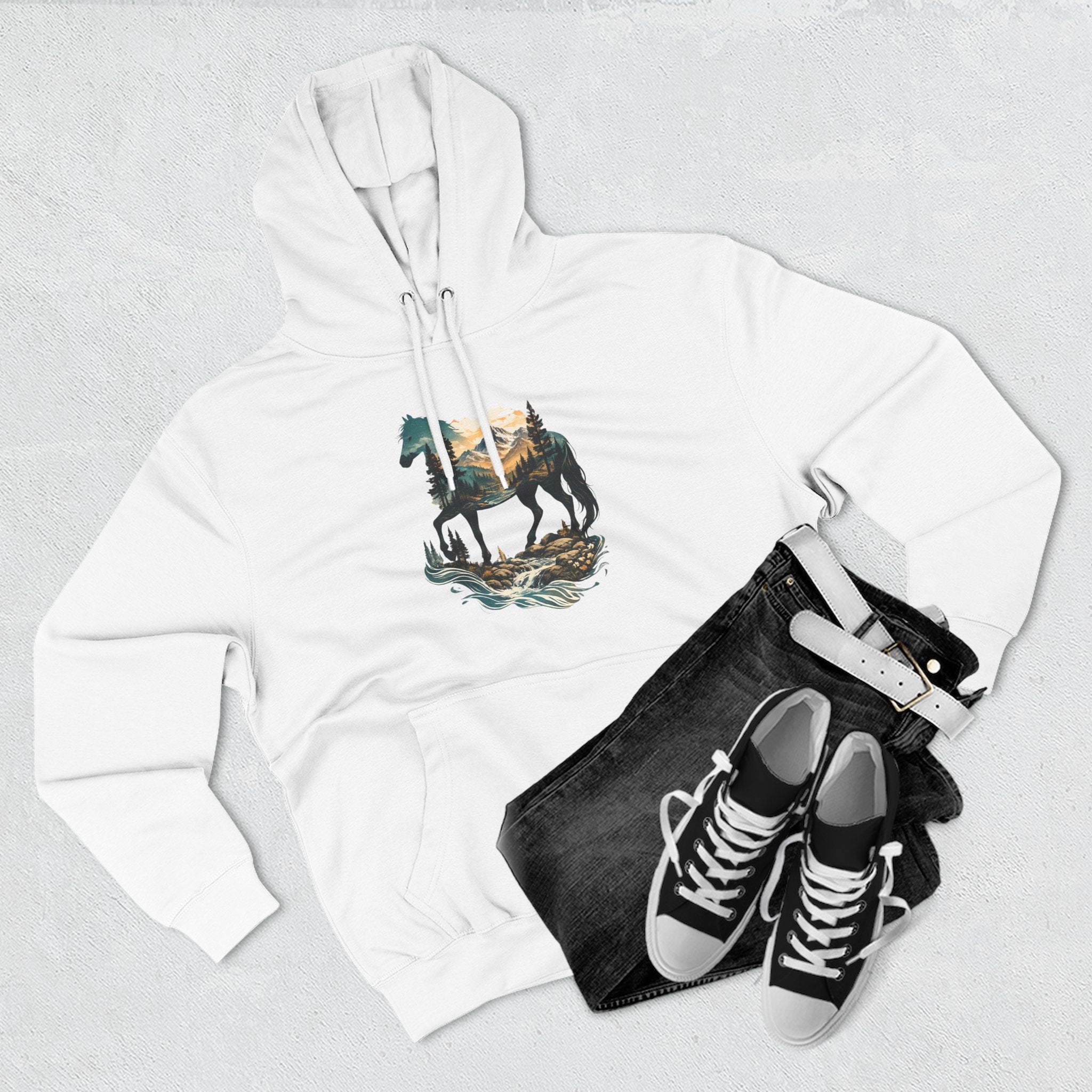 Horse Sunset Mountain Hoodie — Three-Panel Fleece