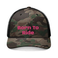 Camouflage Trucker Hat — Embroidered "Born To Ride" Pink