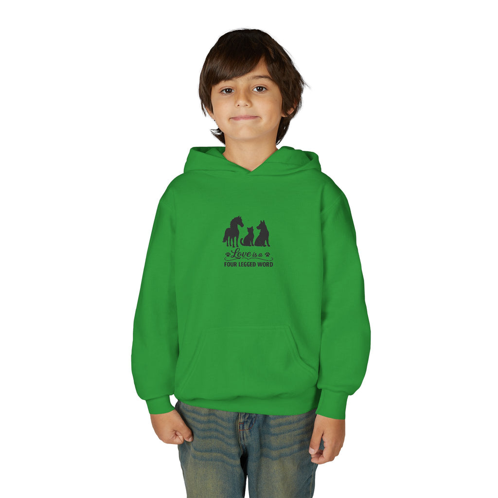 Kids Hoodie — "Love is a Four Legged Word" Animal Support