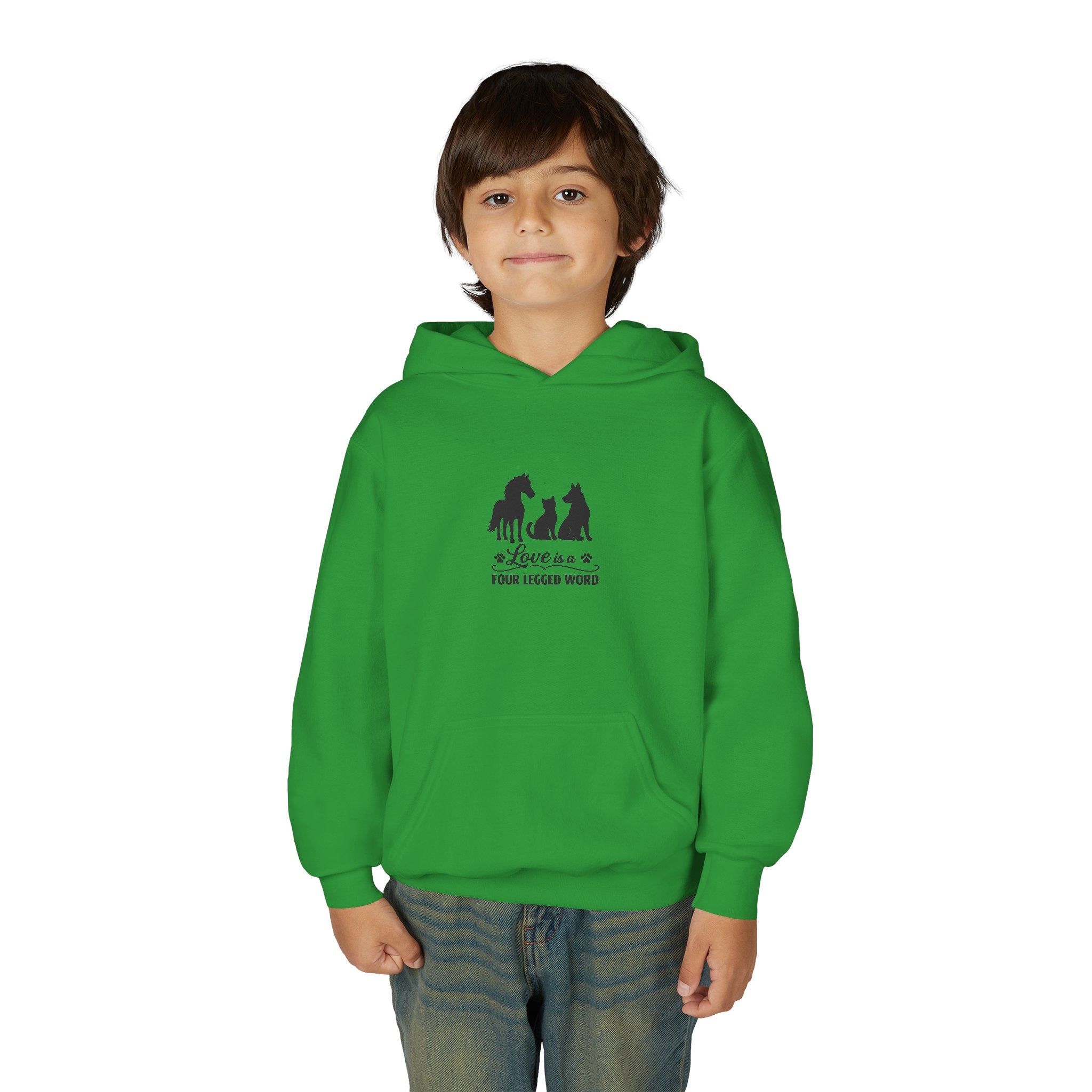 Kids Hoodie — "Love is a Four Legged Word" Animal Support