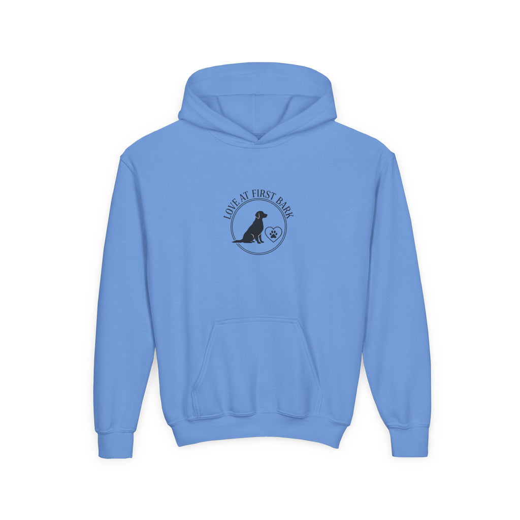 Youth Hoodie — "Love at First Bark" Puppy Graphic
