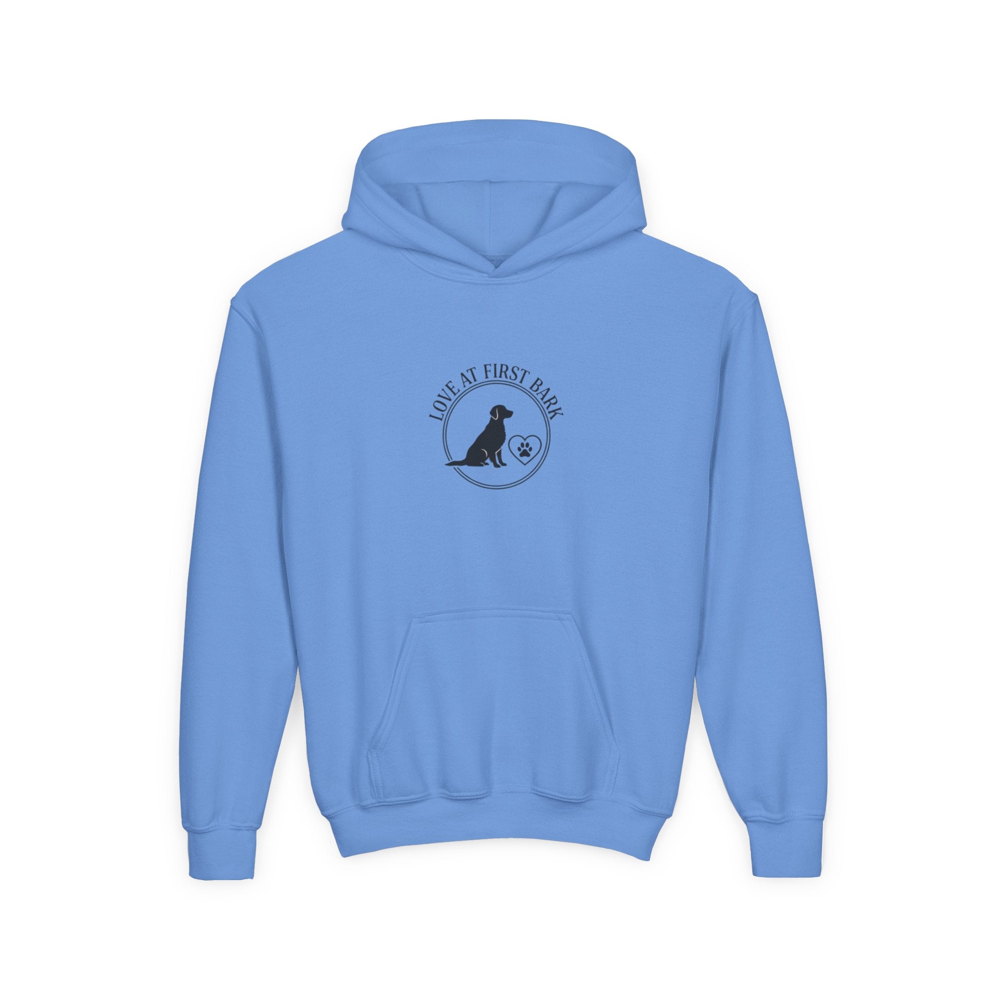 Youth Hoodie — "Love at First Bark" Puppy Graphic