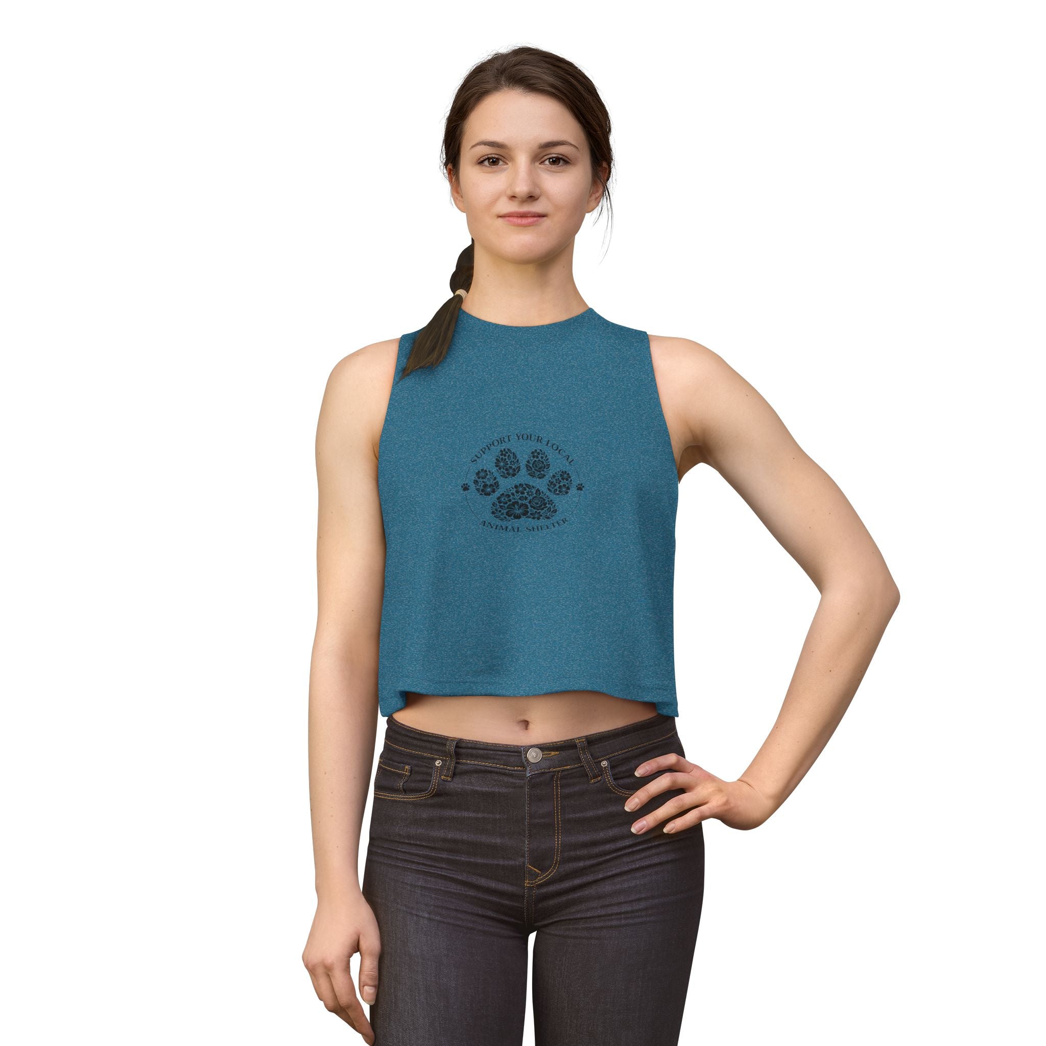 Animal Shelter Paw Print Crop Top — "Support Your Local Animal Shelter" Women's Tank