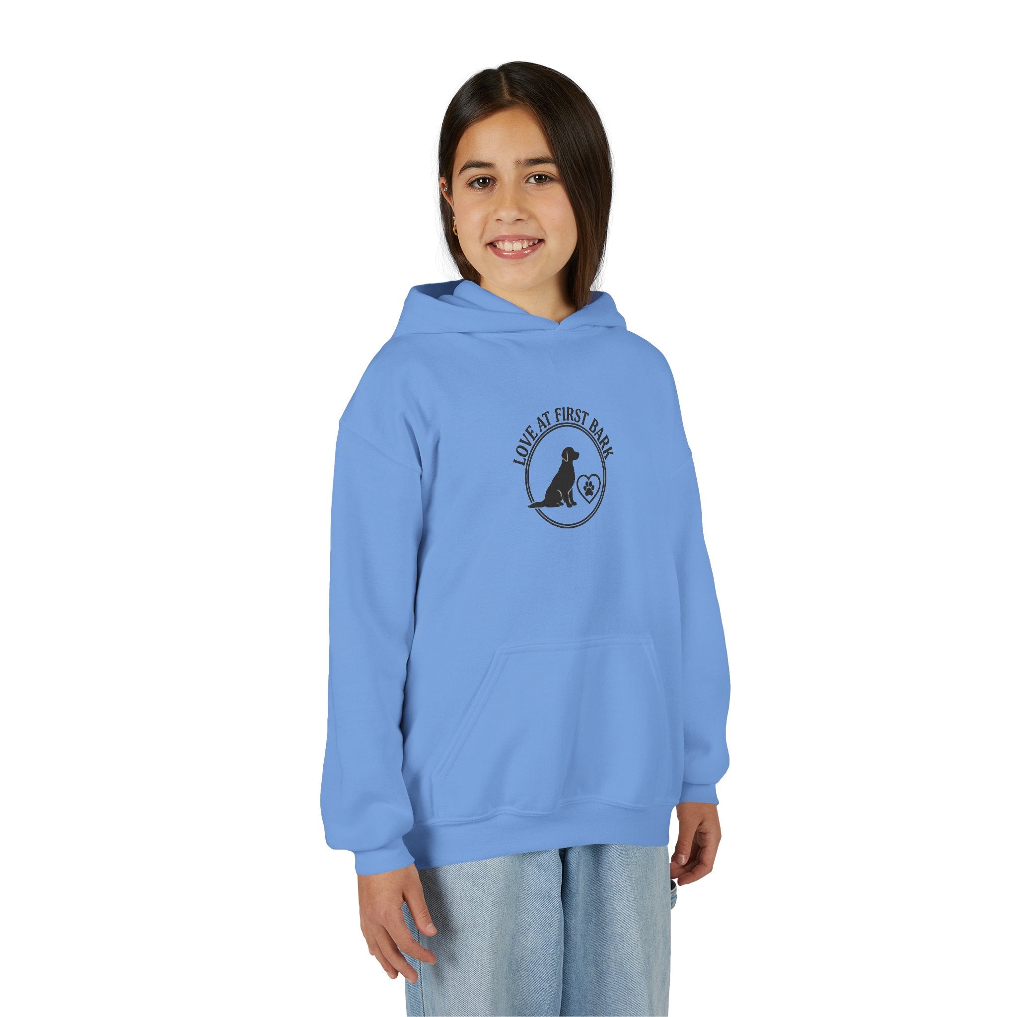 Youth Hoodie — "Love at First Bark" Puppy Graphic