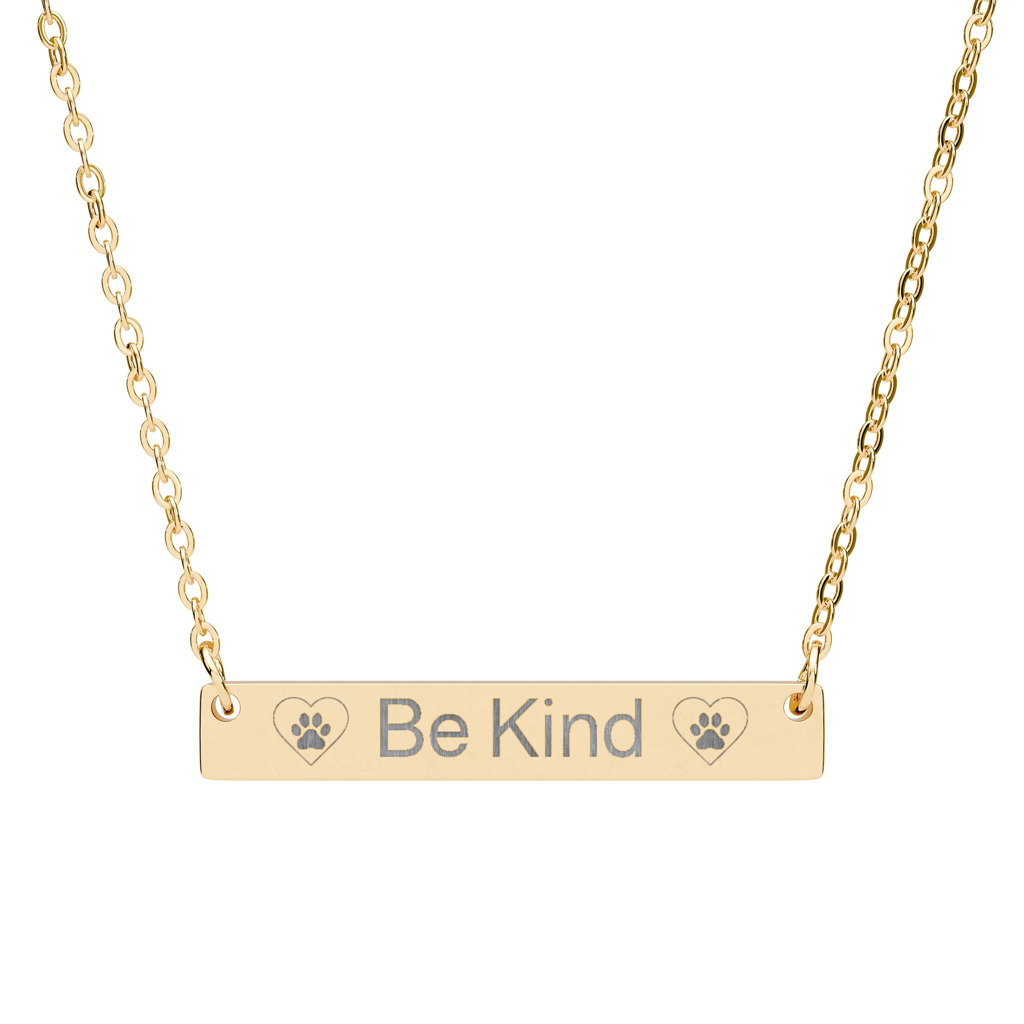 Be Kind Paw Print Engraved Bar Necklace