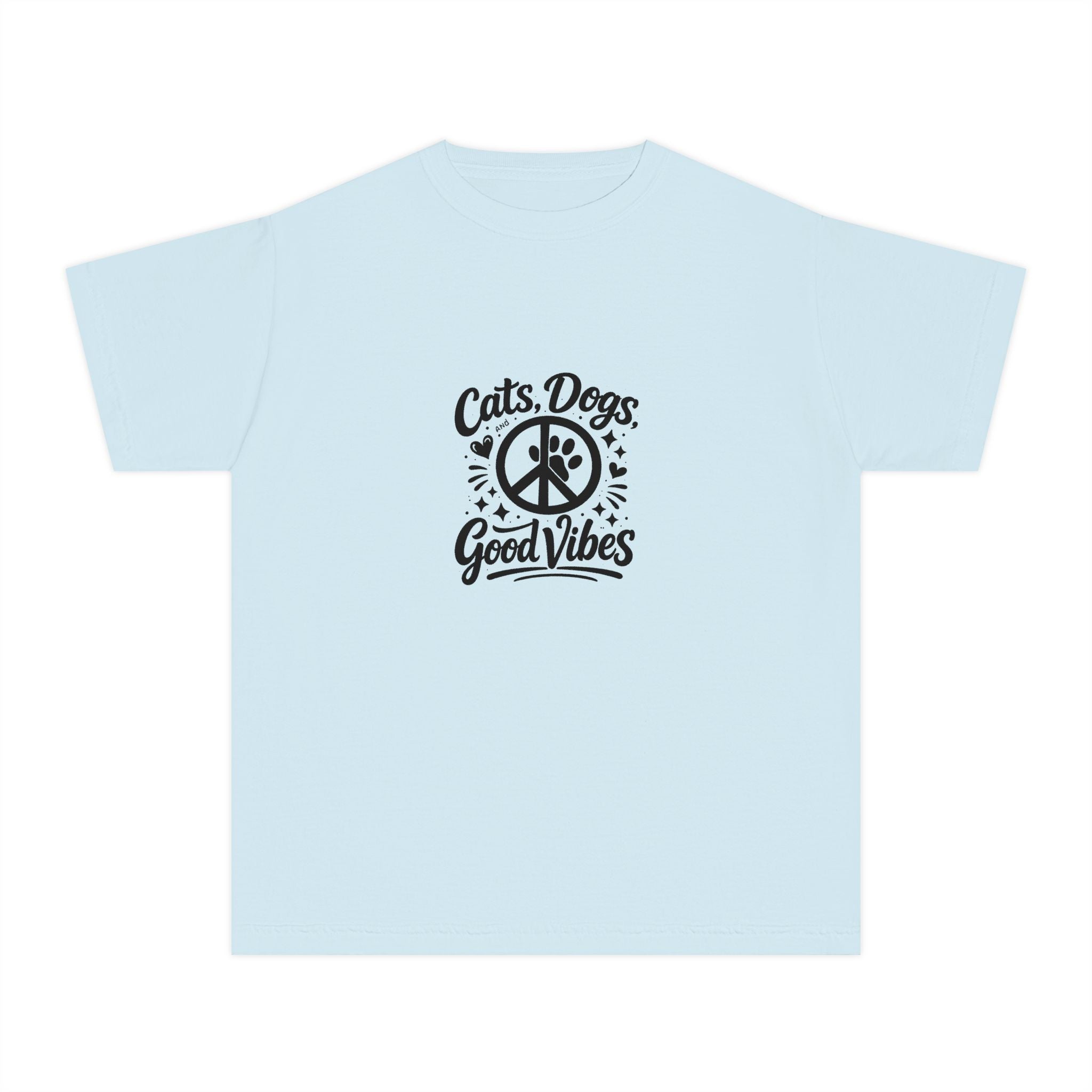 Youth Tee - "Cats. Dogs. Good Vibes" Peace Sign Graphic