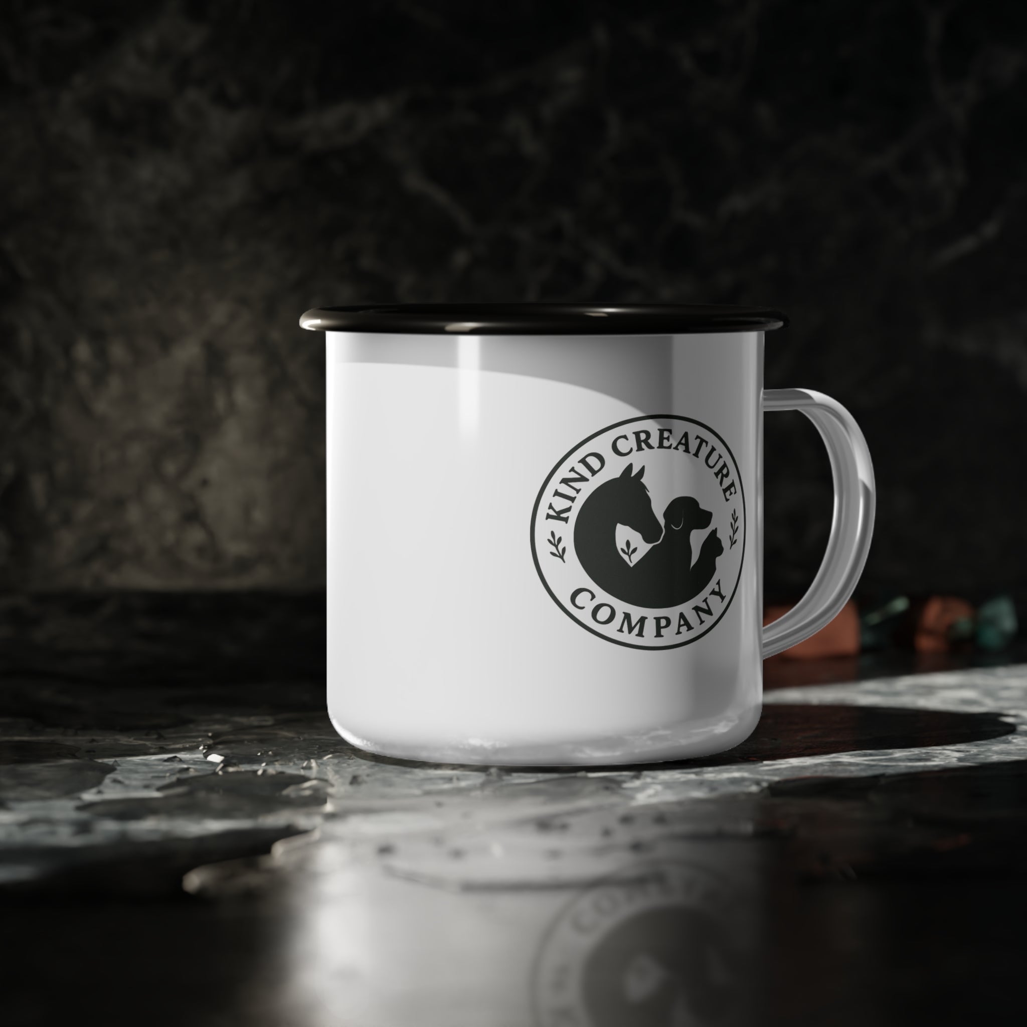 Kind Creature Company Enamel Camp Cup — Vintage Animal Logo Camping Mug