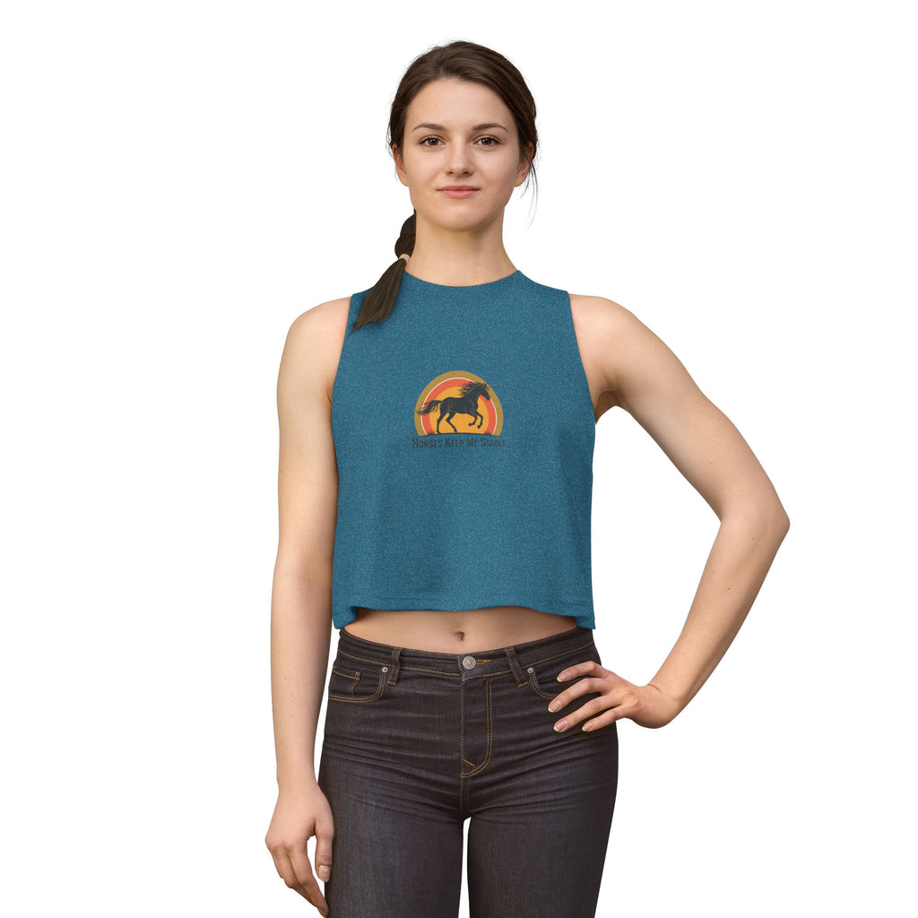 Horse Sunset Crop Top — "Horses Keep Me Stable" Retro Sunset