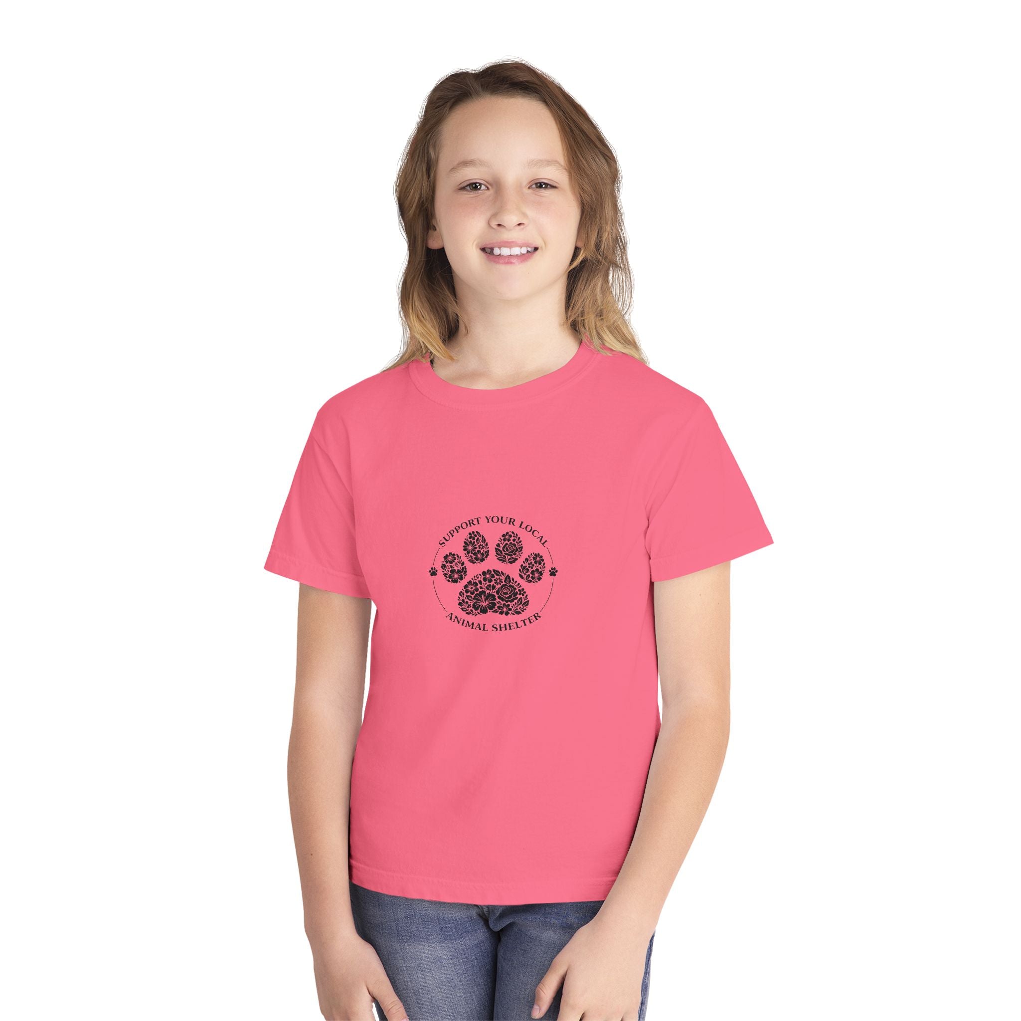 Youth Tee — 'Support Your Local Animal Shelter' Paw Print Rescue Shirt