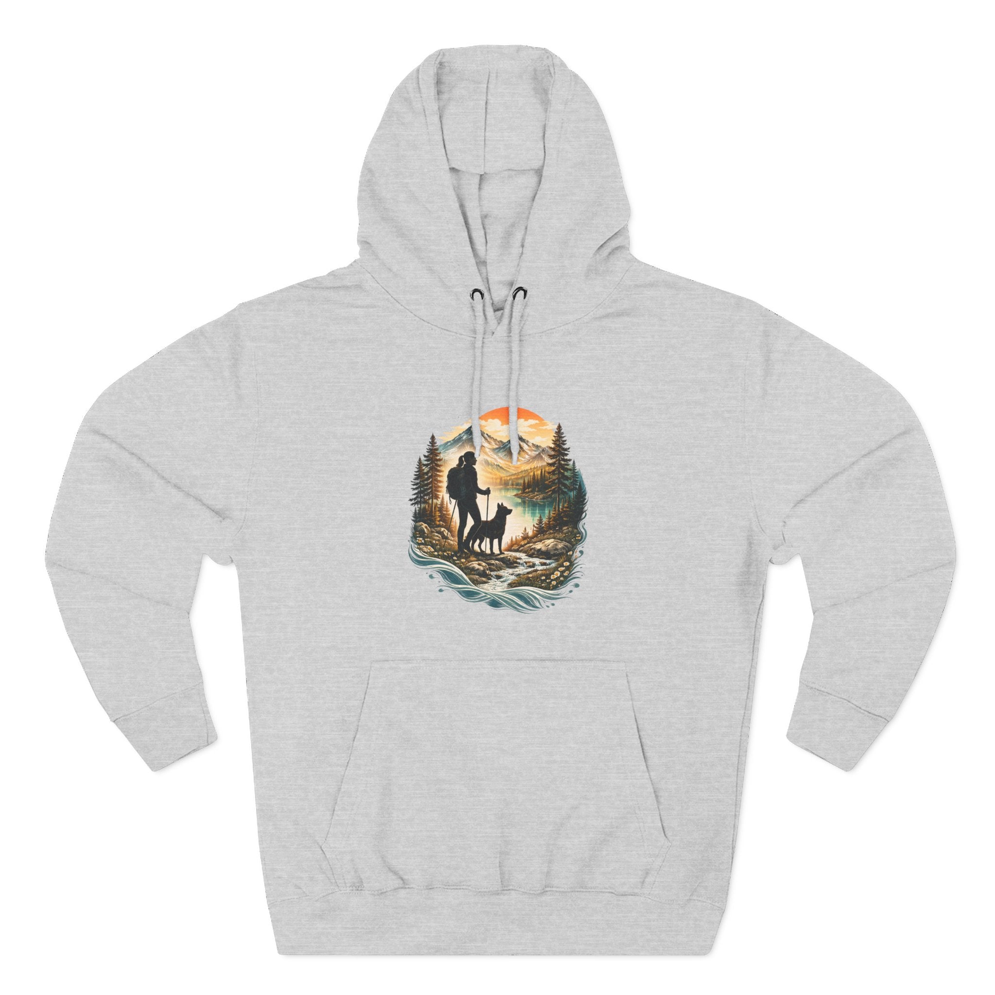 Women's Hiking with Dog in Mountains at Sunset Hoodie