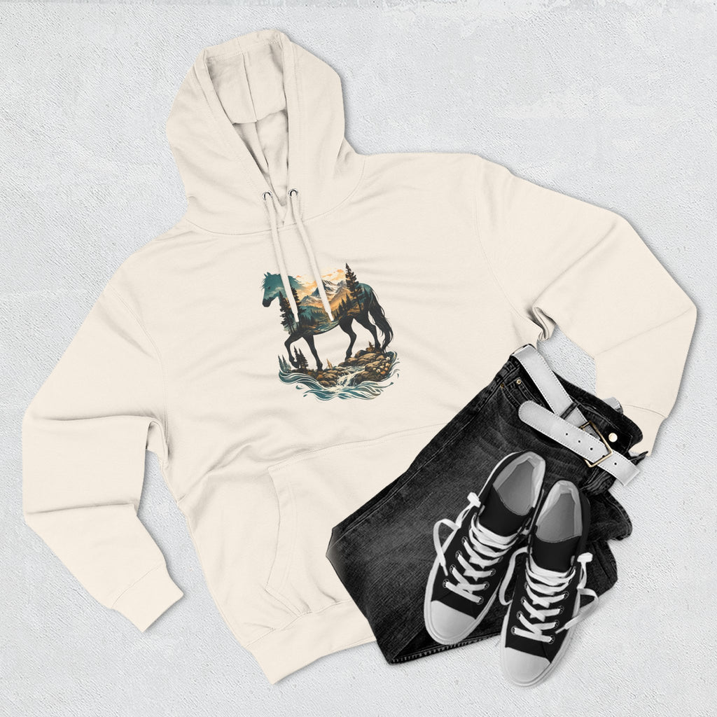 Horse Sunset Mountain Hoodie — Three-Panel Fleece