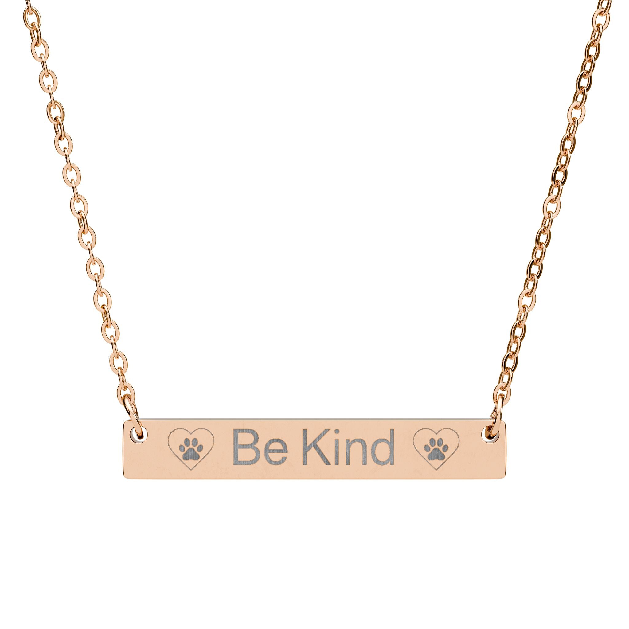 Be Kind Paw Print Engraved Bar Necklace