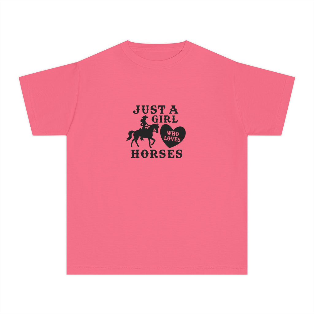 Youth Tee — "Just a Girl Who Loves Horses" Horse Graphic Shirt