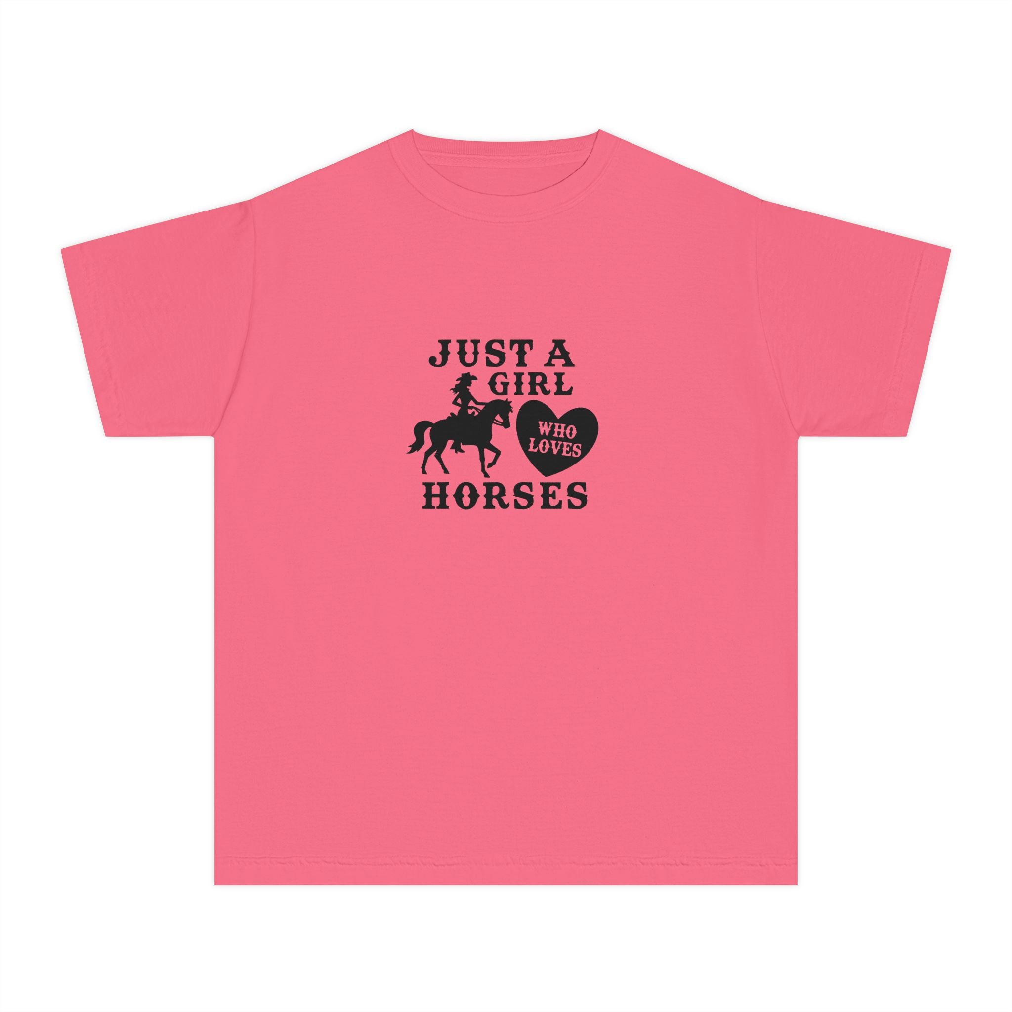 Youth Tee — "Just a Girl Who Loves Horses" Horse Graphic Shirt