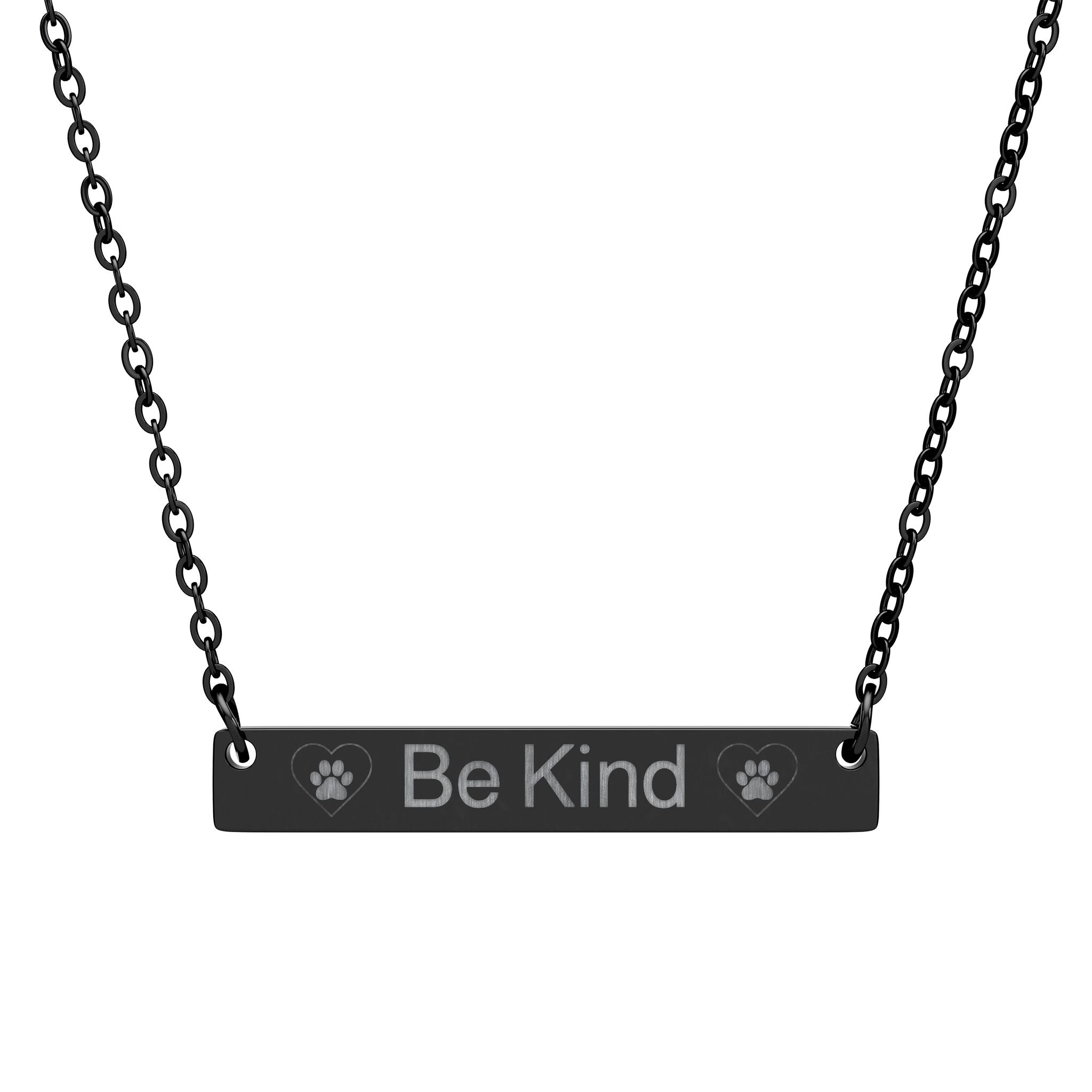 Be Kind Paw Print Engraved Bar Necklace