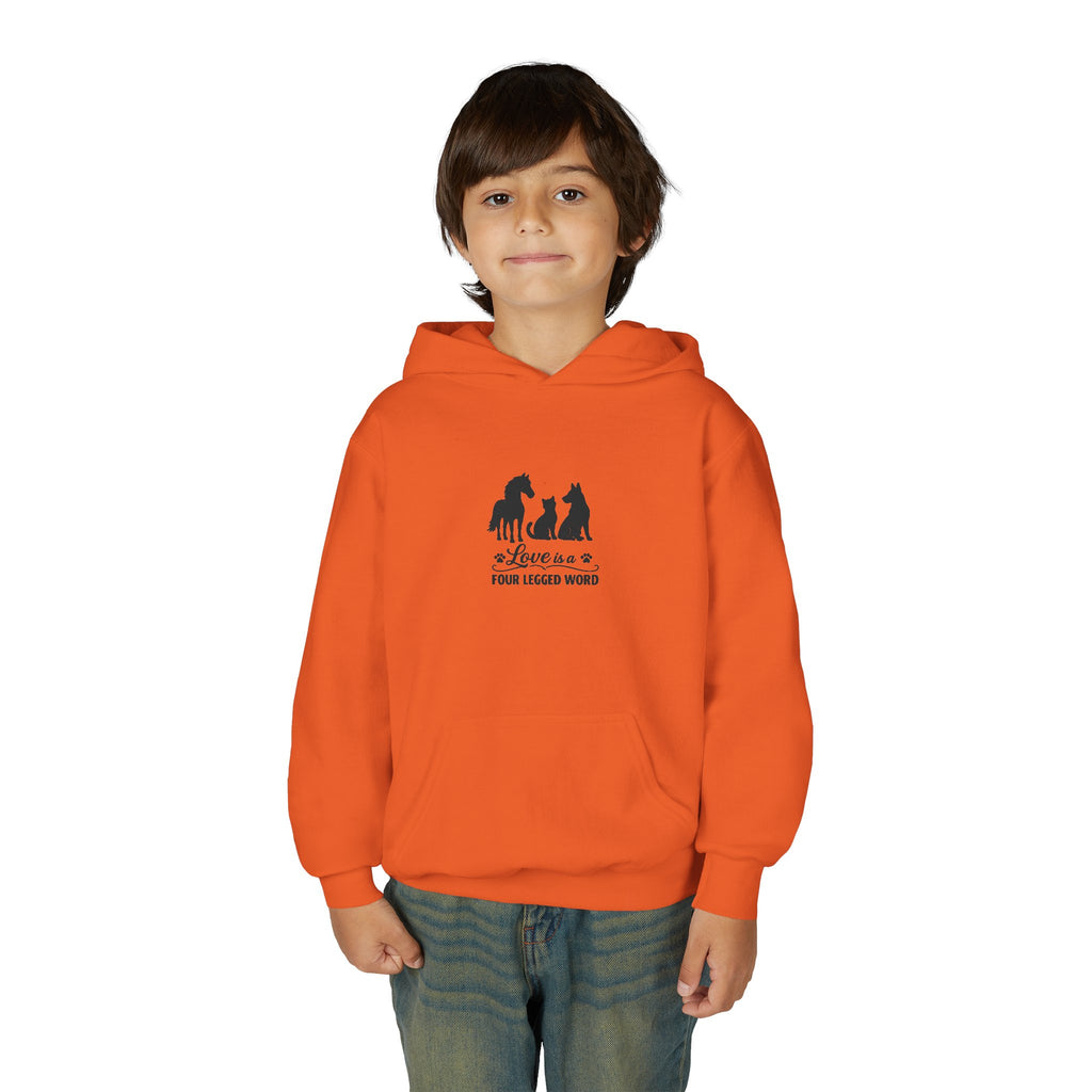 Kids Hoodie — "Love is a Four Legged Word" Animal Support