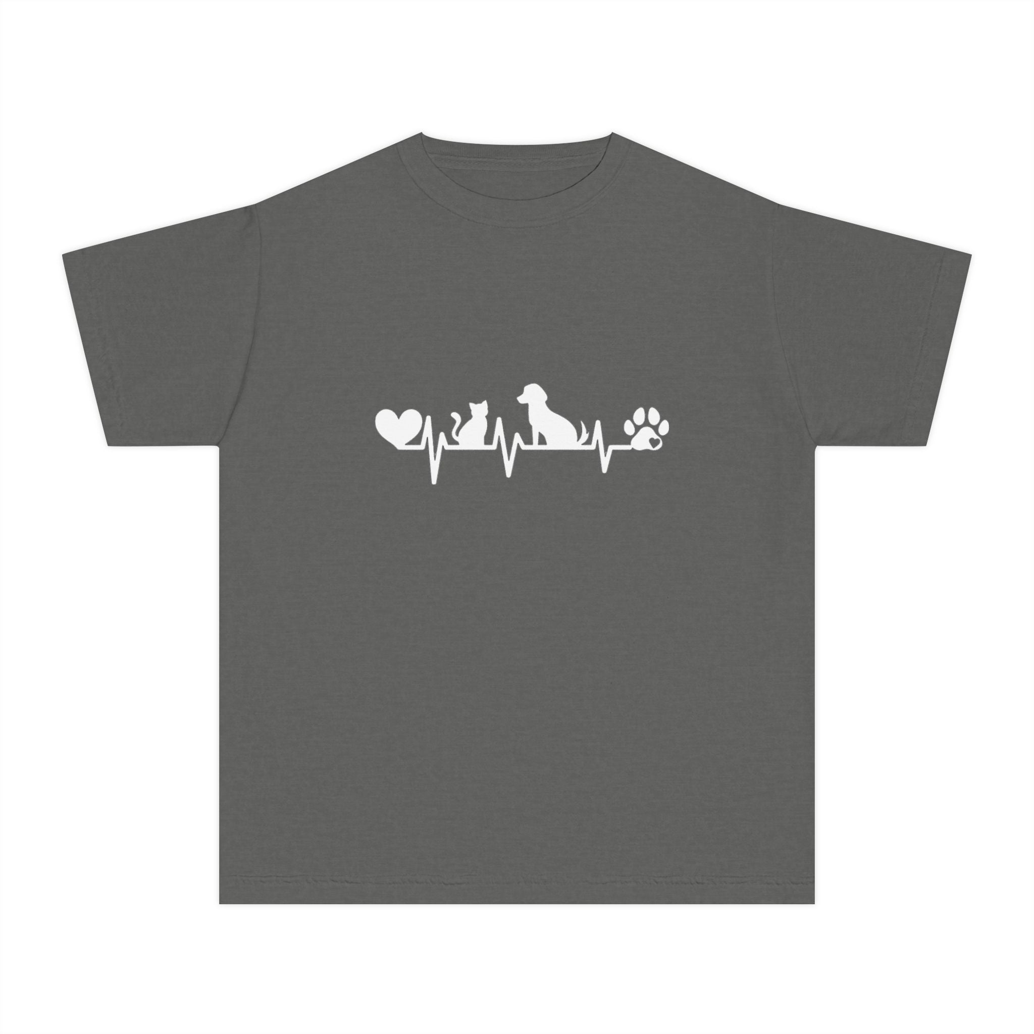 Youth Tee — Cute White Animal Heartbeat Graphic (Kids Casual Top, Spring/Summer)