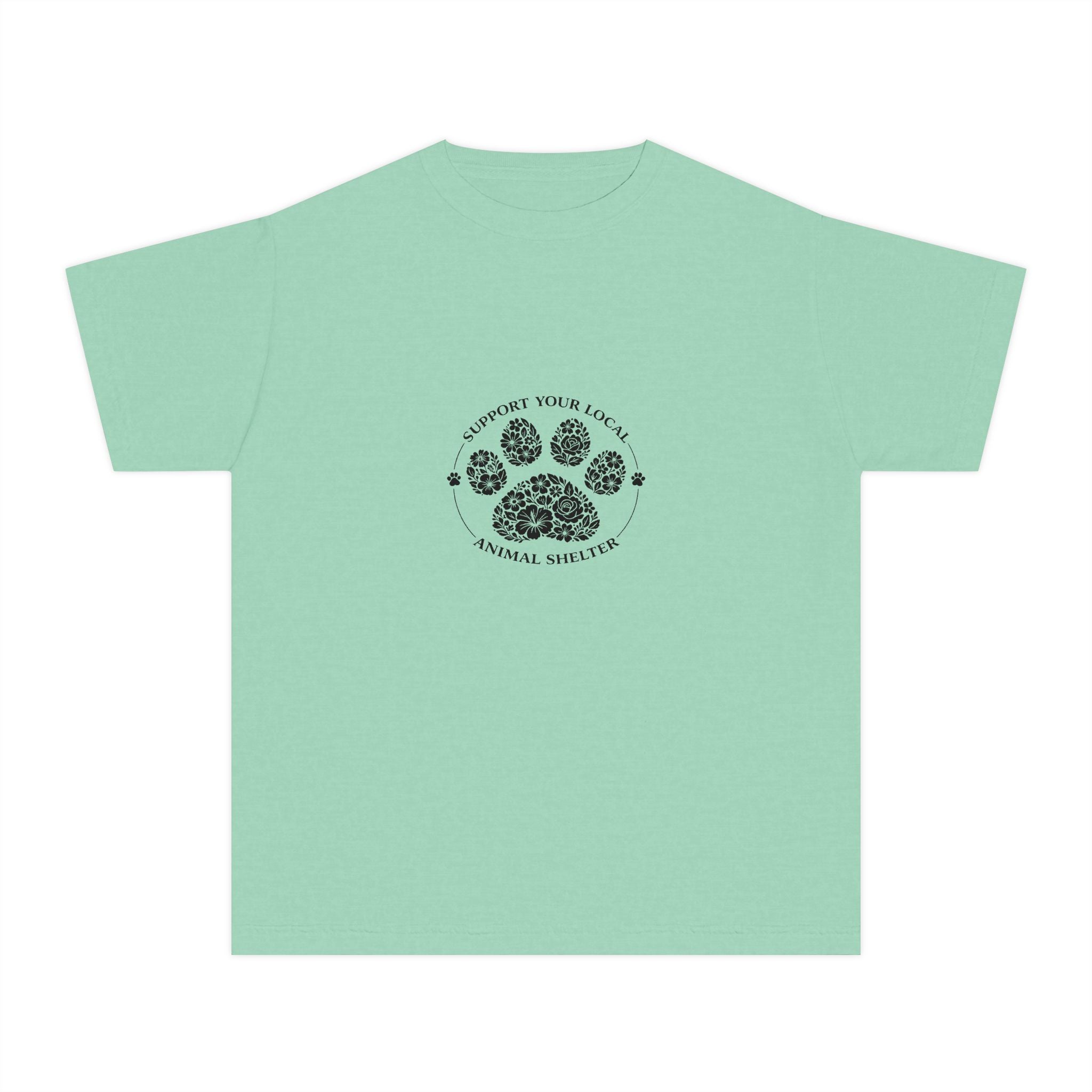 Youth Tee — 'Support Your Local Animal Shelter' Paw Print Rescue Shirt