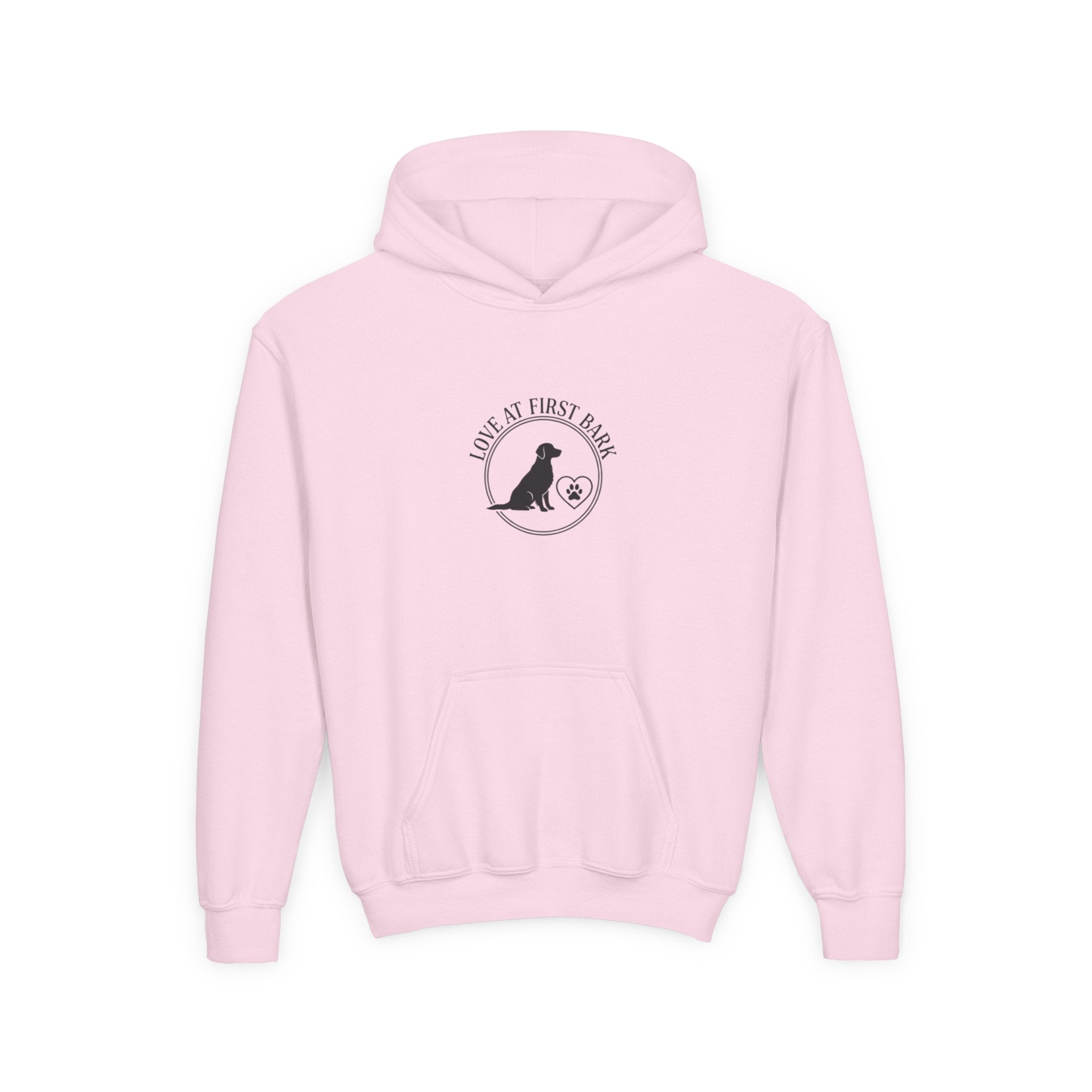 Youth Hoodie — "Love at First Bark" Puppy Graphic