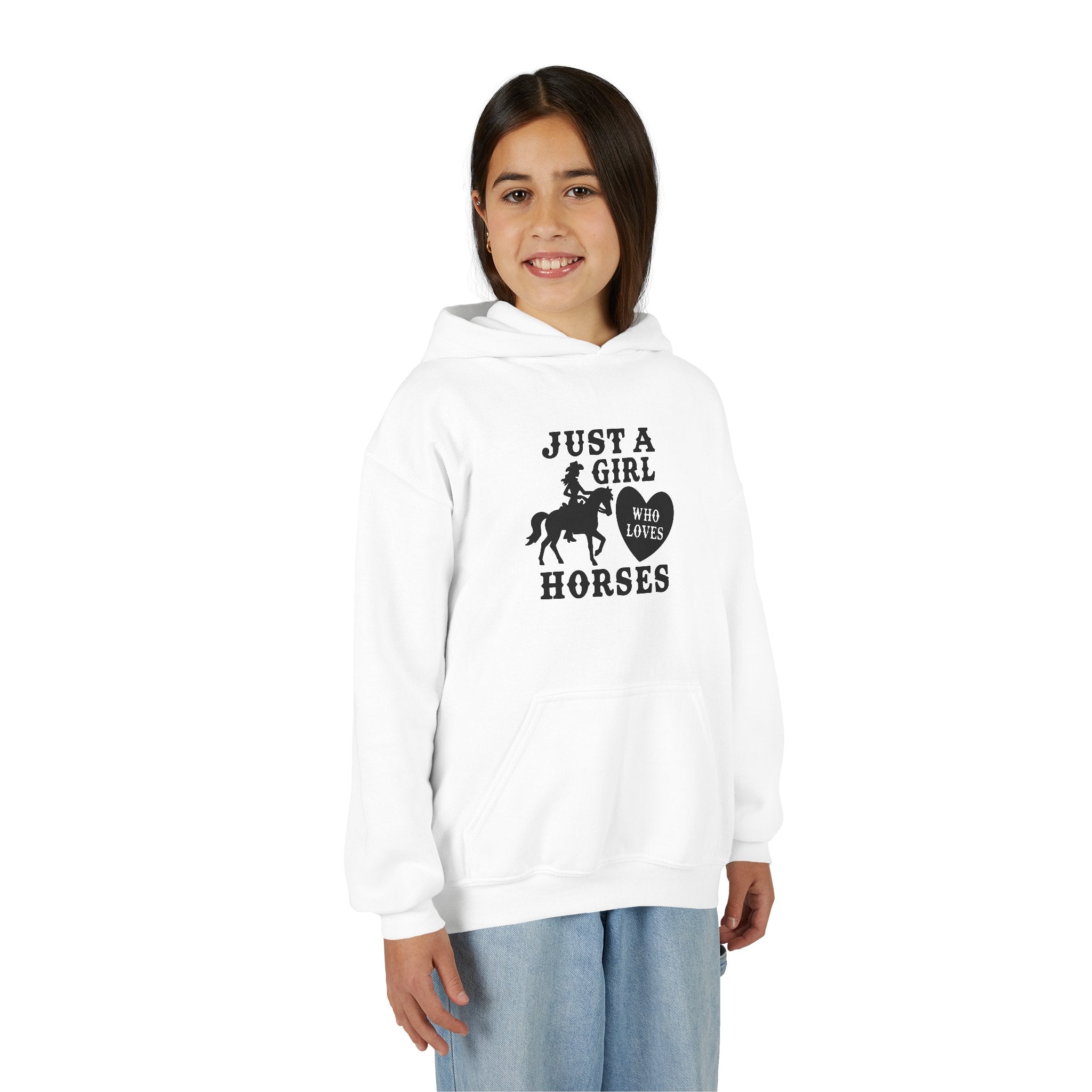 Girls' Horses Hoodie – "Just a Girl Who Loves Horses" Youth Sweatshirt
