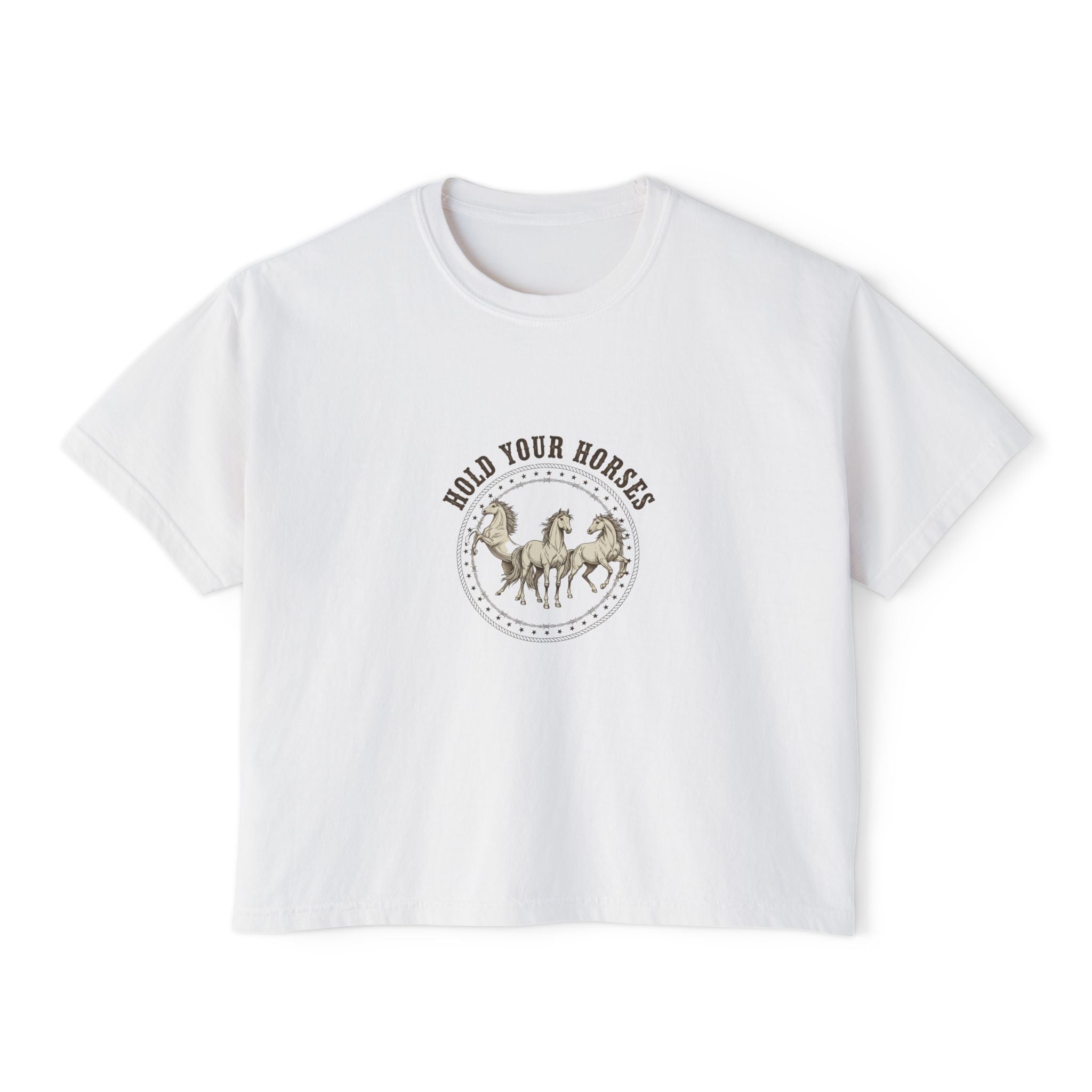 Women's Boxy Tee — 'Hold Your Horses' Vintage Horse Graphic Tee