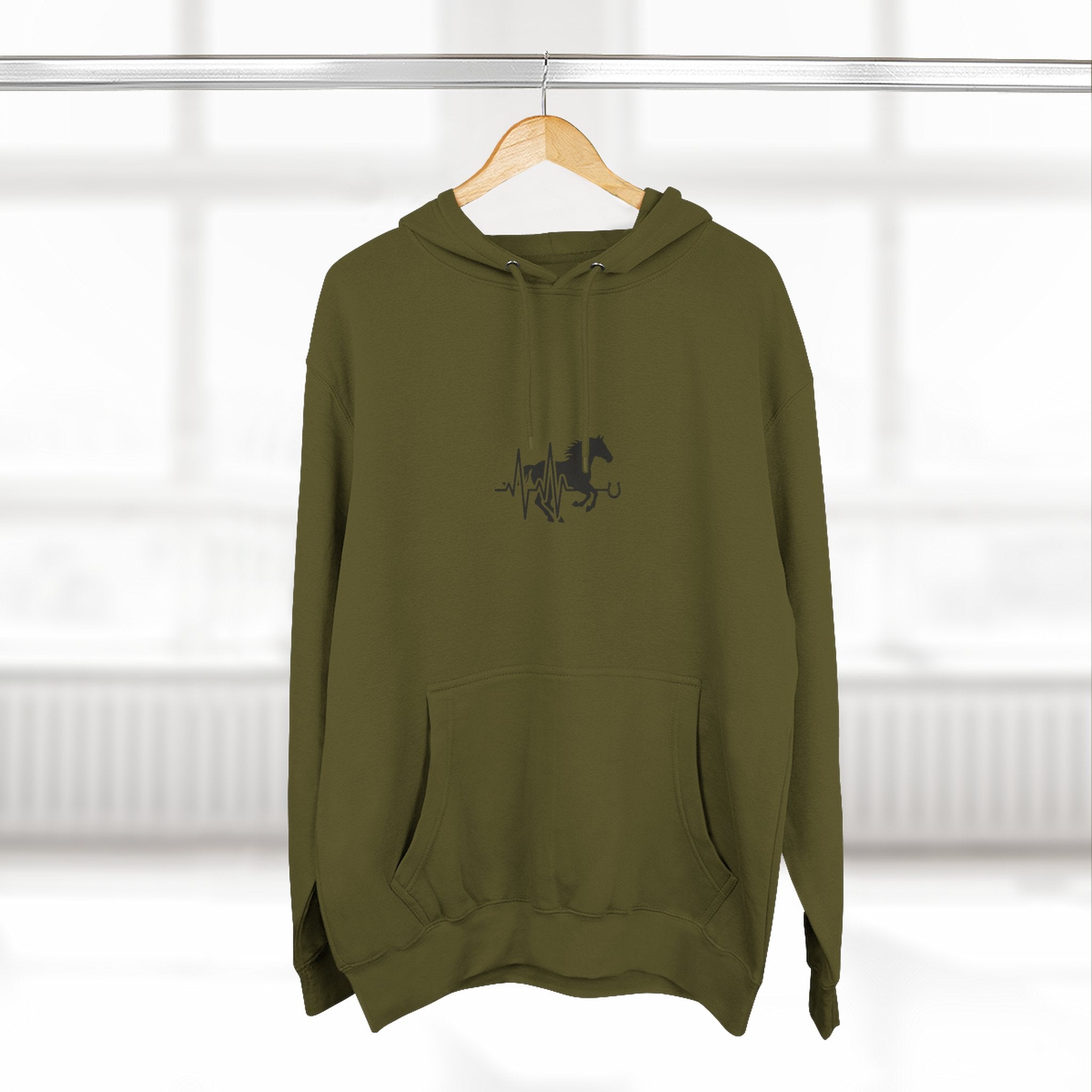 Horse Heartbeat Hoodie — Minimal Equestrian Fleece Pullover