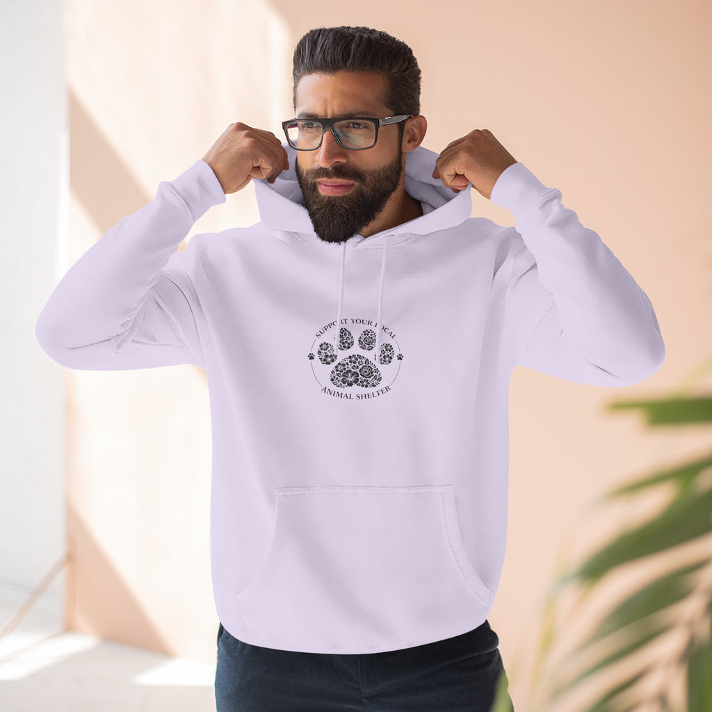 Paw Print Floral Hoodie — "Support Your Local Animal Shelter" Fleece Pullover