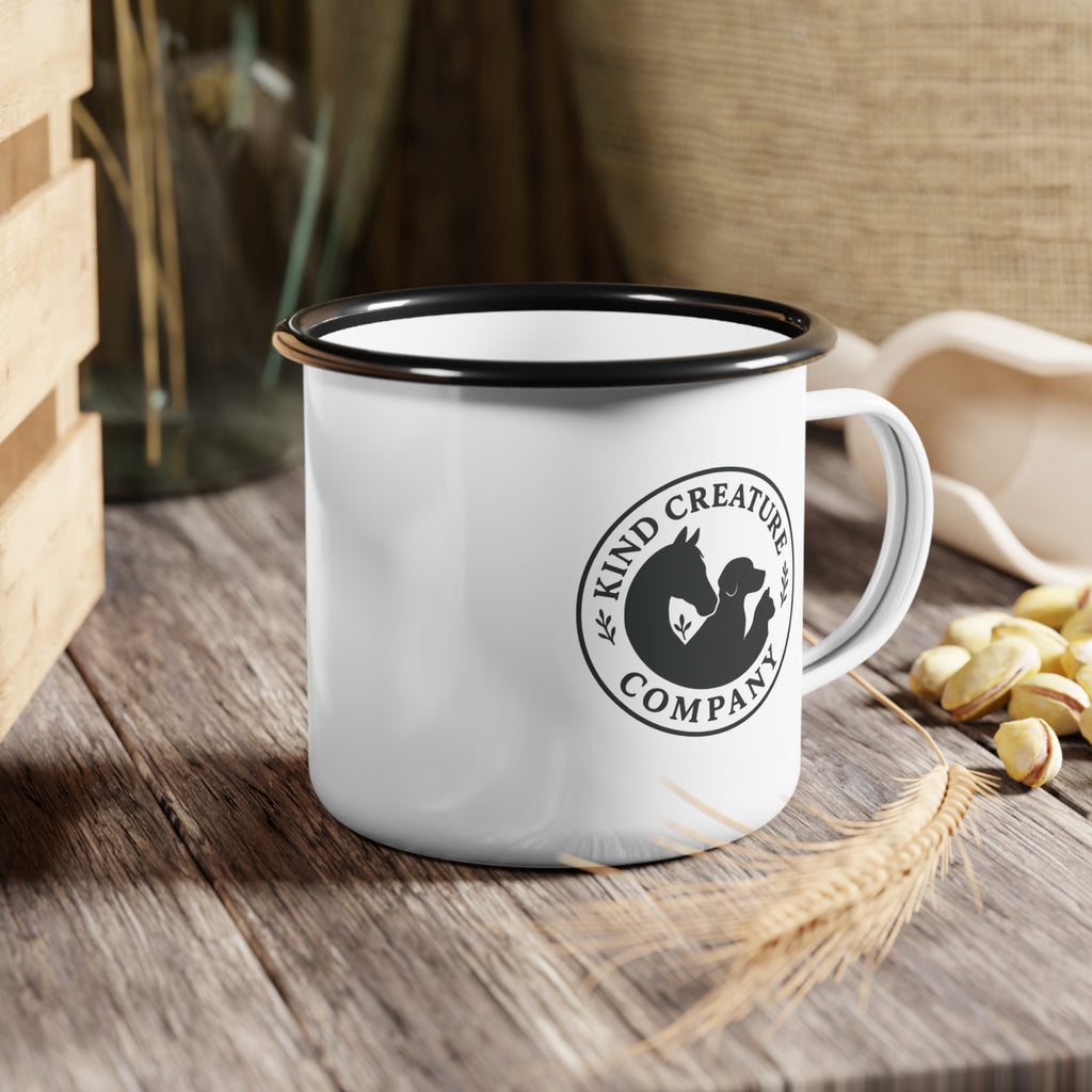 Kind Creature Company Enamel Camp Cup — Vintage Animal Logo Camping Mug