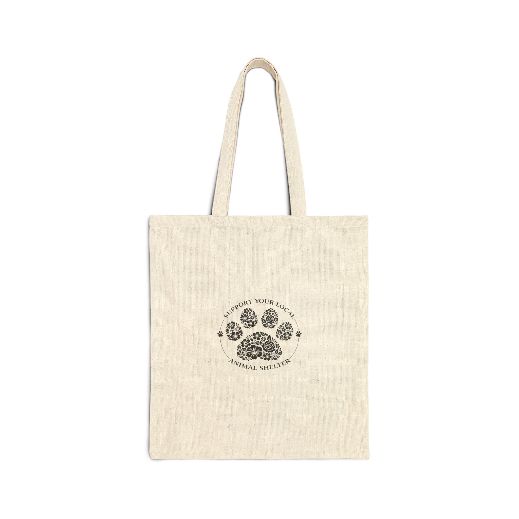 Canvas Tote Bag — "Support Your Local Animal Shelter" Animal Rescue Paw Print Tote
