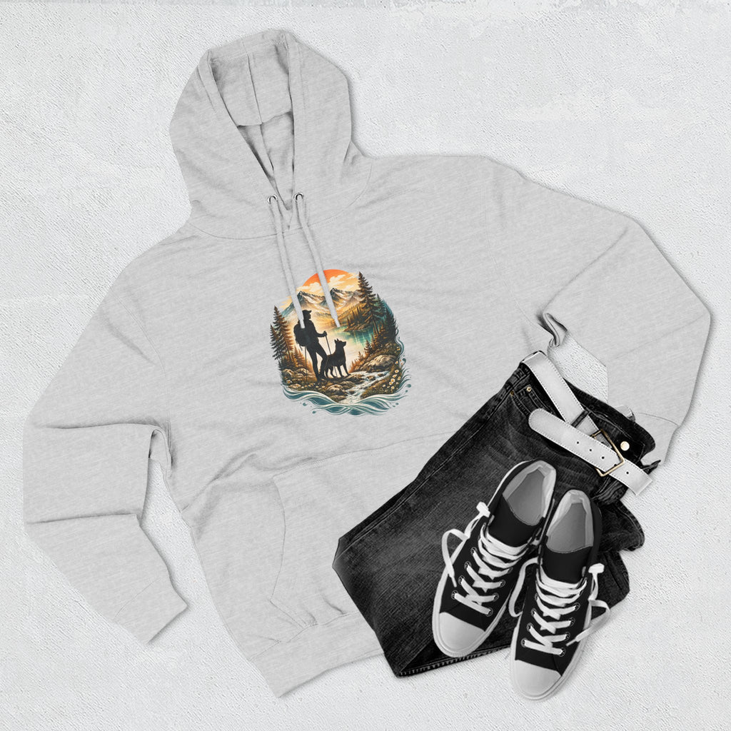 Women's Hiking with Dog in Mountains at Sunset Hoodie