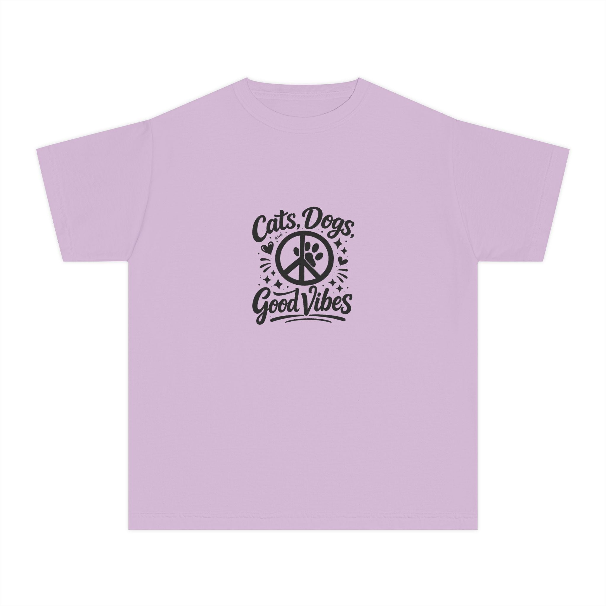 Youth Tee - "Cats. Dogs. Good Vibes" Peace Sign Graphic