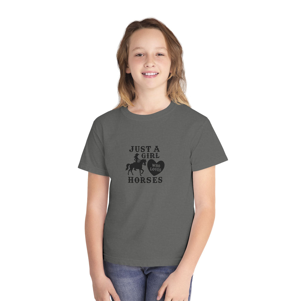 Youth Tee — "Just a Girl Who Loves Horses" Horse Graphic Shirt
