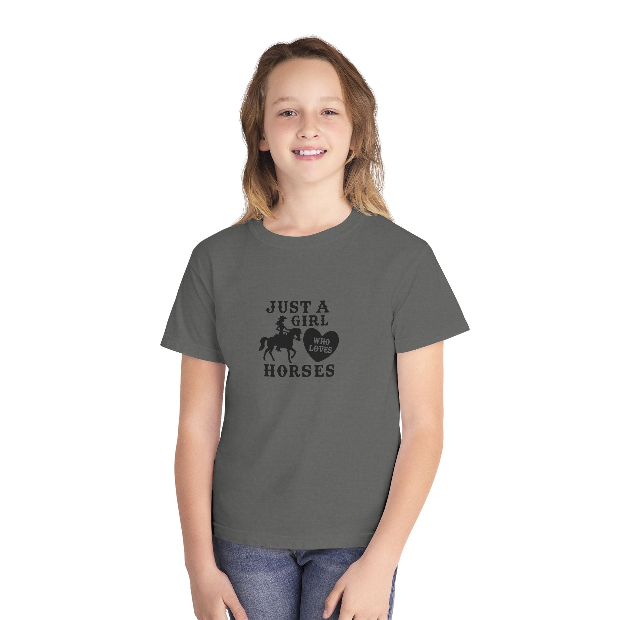 Youth Tee — "Just a Girl Who Loves Horses" Horse Graphic Shirt