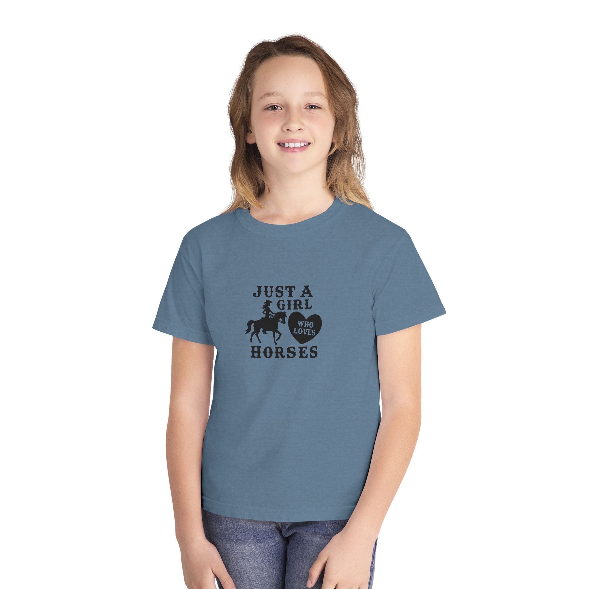 Youth Tee — "Just a Girl Who Loves Horses" Horse Graphic Shirt