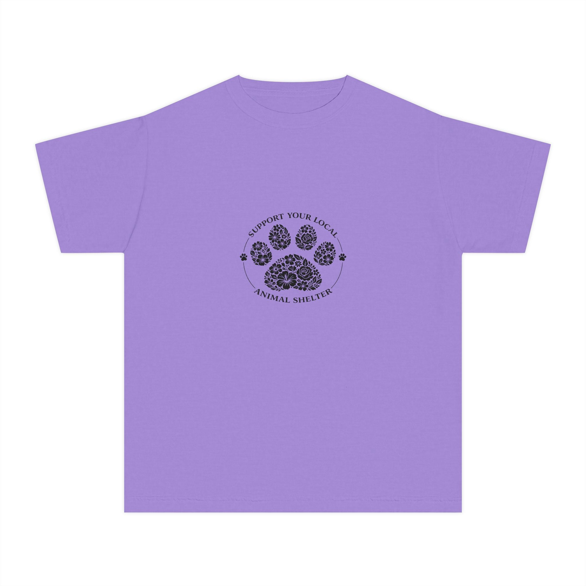 Youth Tee — 'Support Your Local Animal Shelter' Paw Print Rescue Shirt
