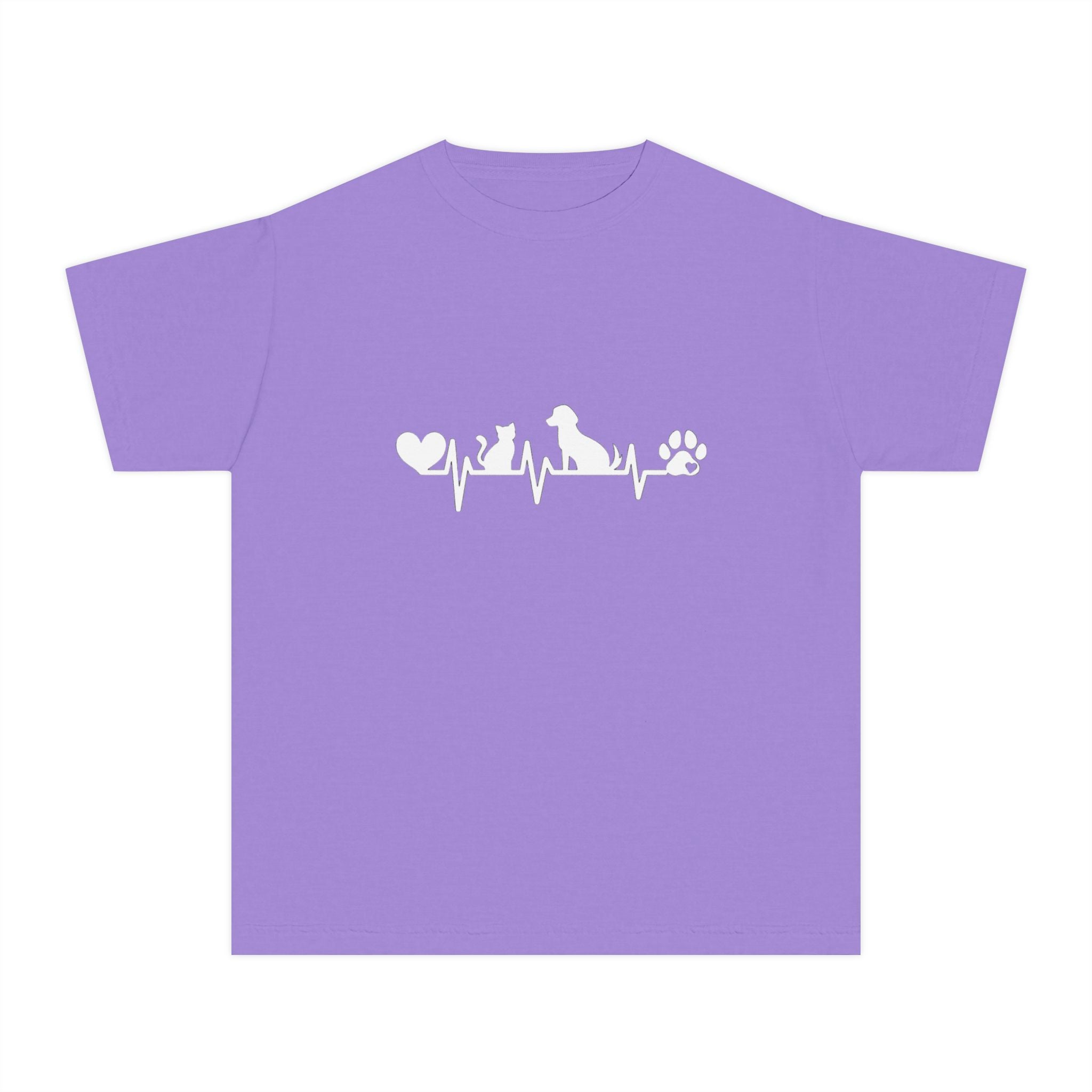 Youth Tee — Cute White Animal Heartbeat Graphic (Kids Casual Top, Spring/Summer)
