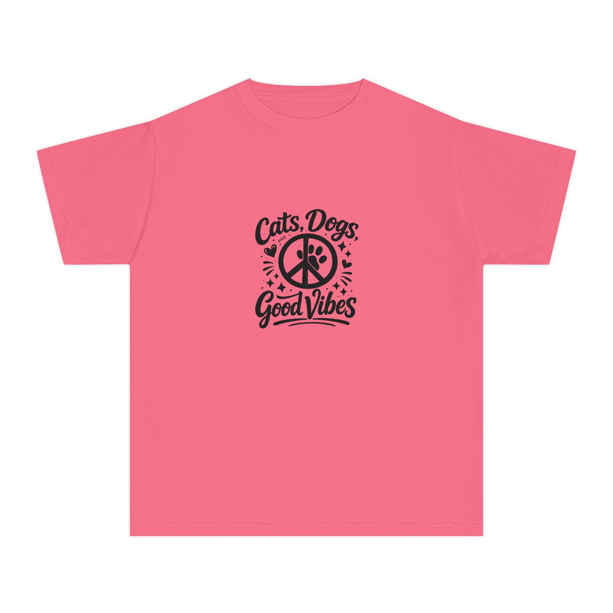 Youth Tee - "Cats. Dogs. Good Vibes" Peace Sign Graphic