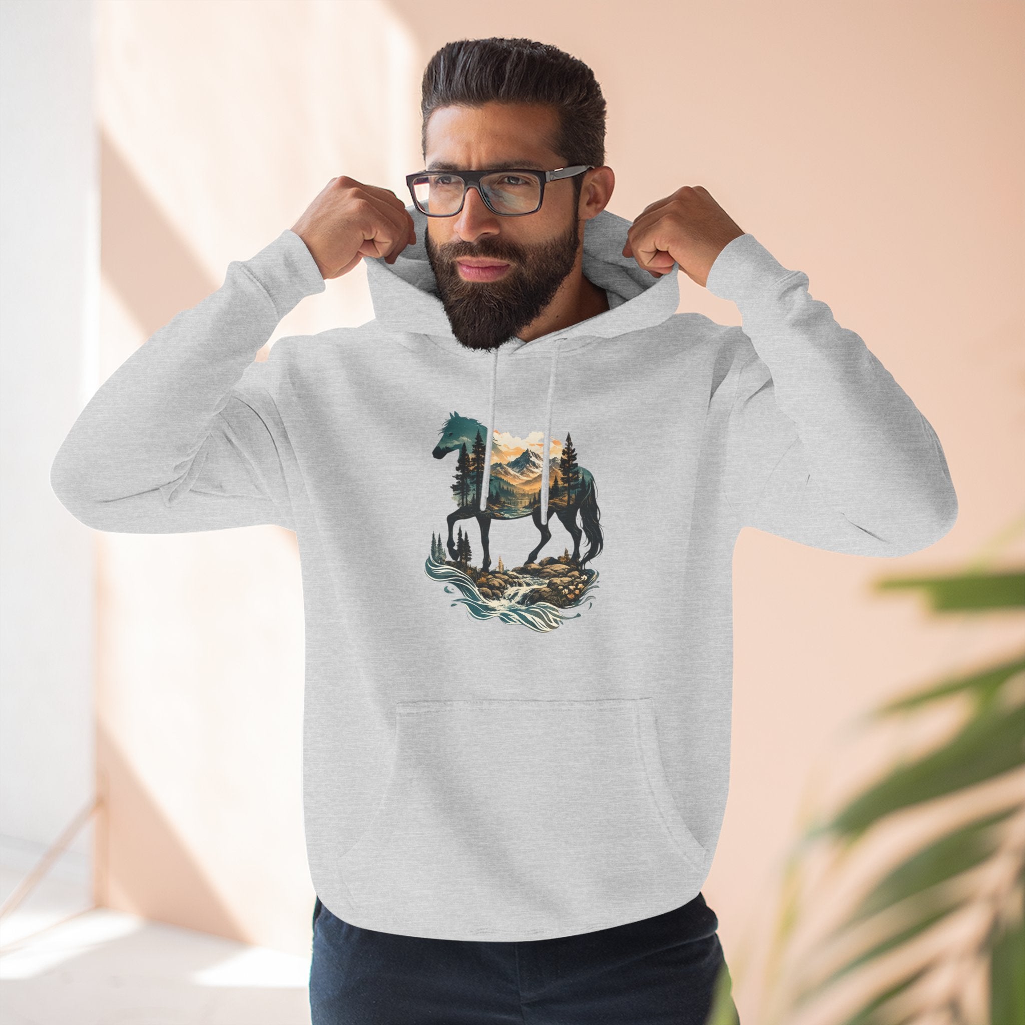 Horse Sunset Mountain Hoodie — Three-Panel Fleece