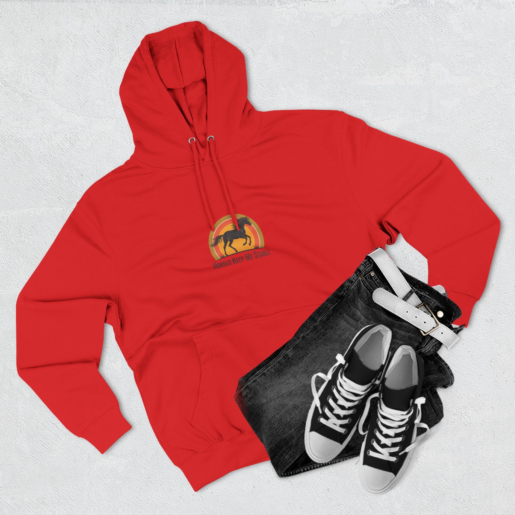 Horse Sunset Hoodie — Retro Equine Graphic Fleece Pullover