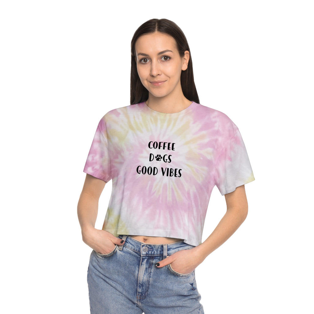 Tie-Dye Crop Tee — "Coffee Dogs Good Vibes" Graphic