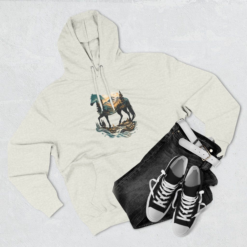 Horse Sunset Mountain Hoodie — Three-Panel Fleece