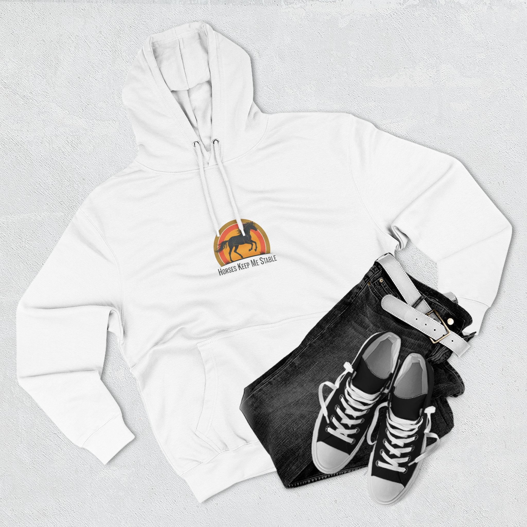 Horse Sunset Hoodie — Retro Equine Graphic Fleece Pullover
